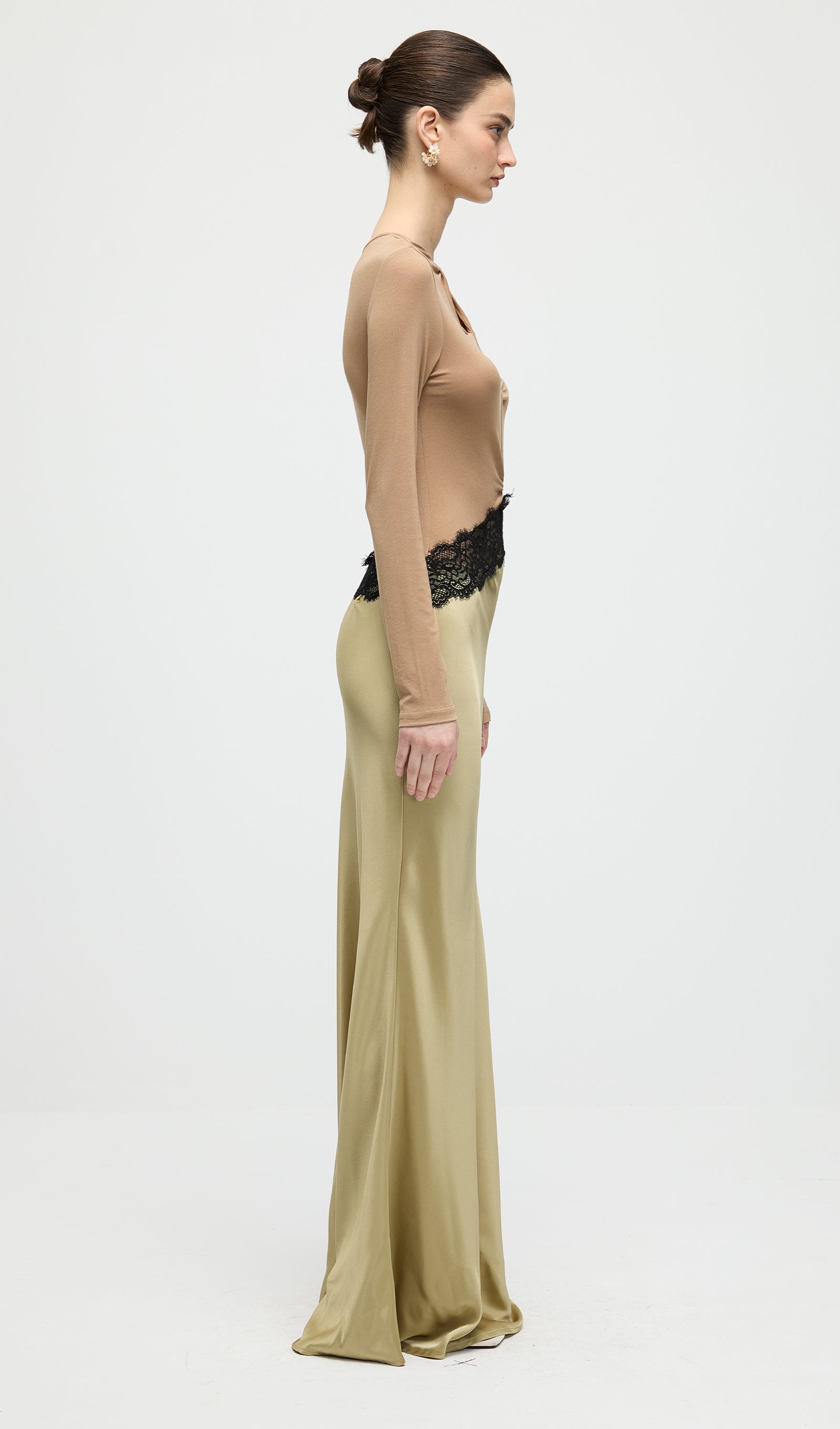 Open Twist Lace Maxi Dress In Eucalypt Black