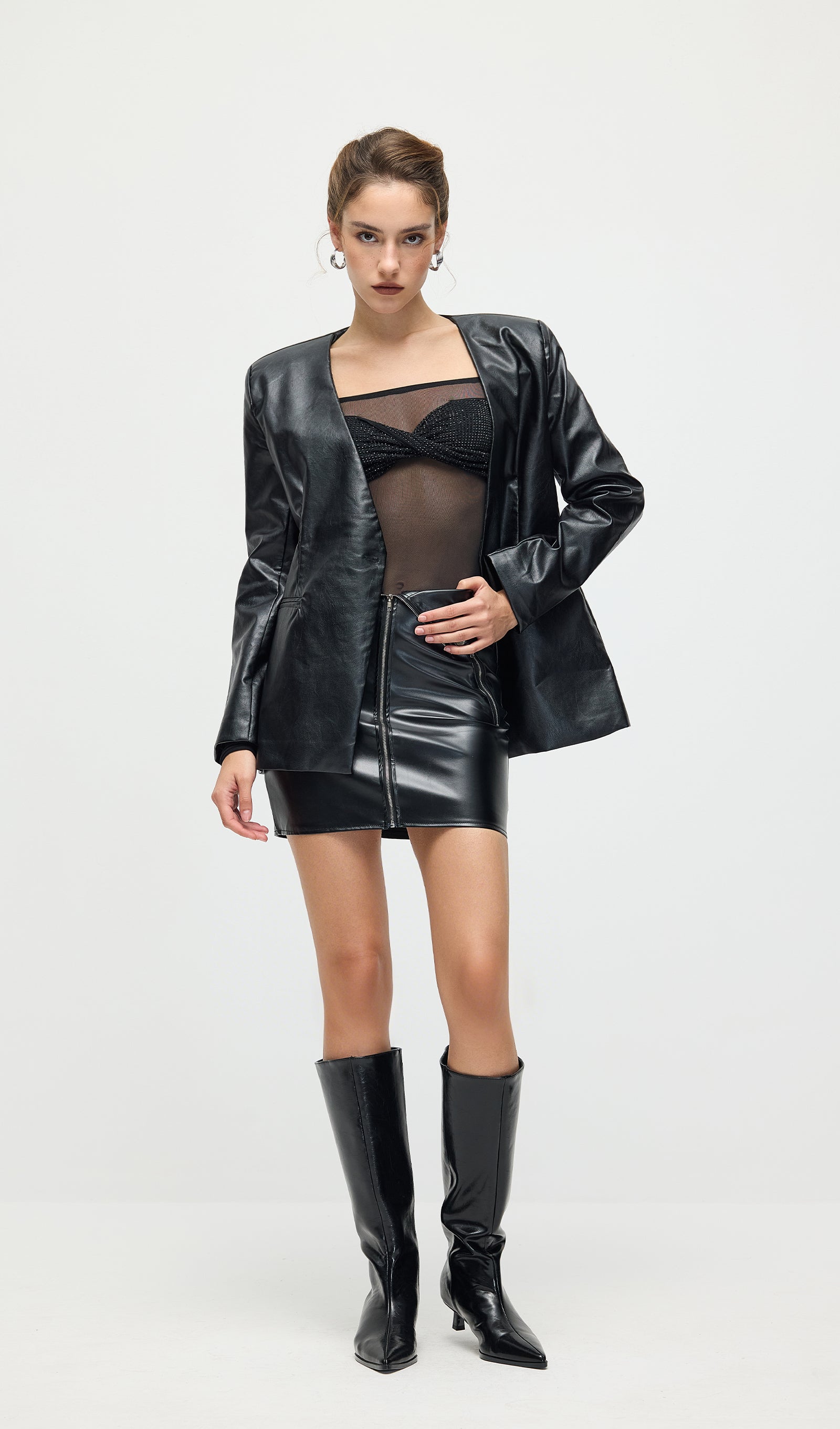 High Waist Leather Mini Skirt