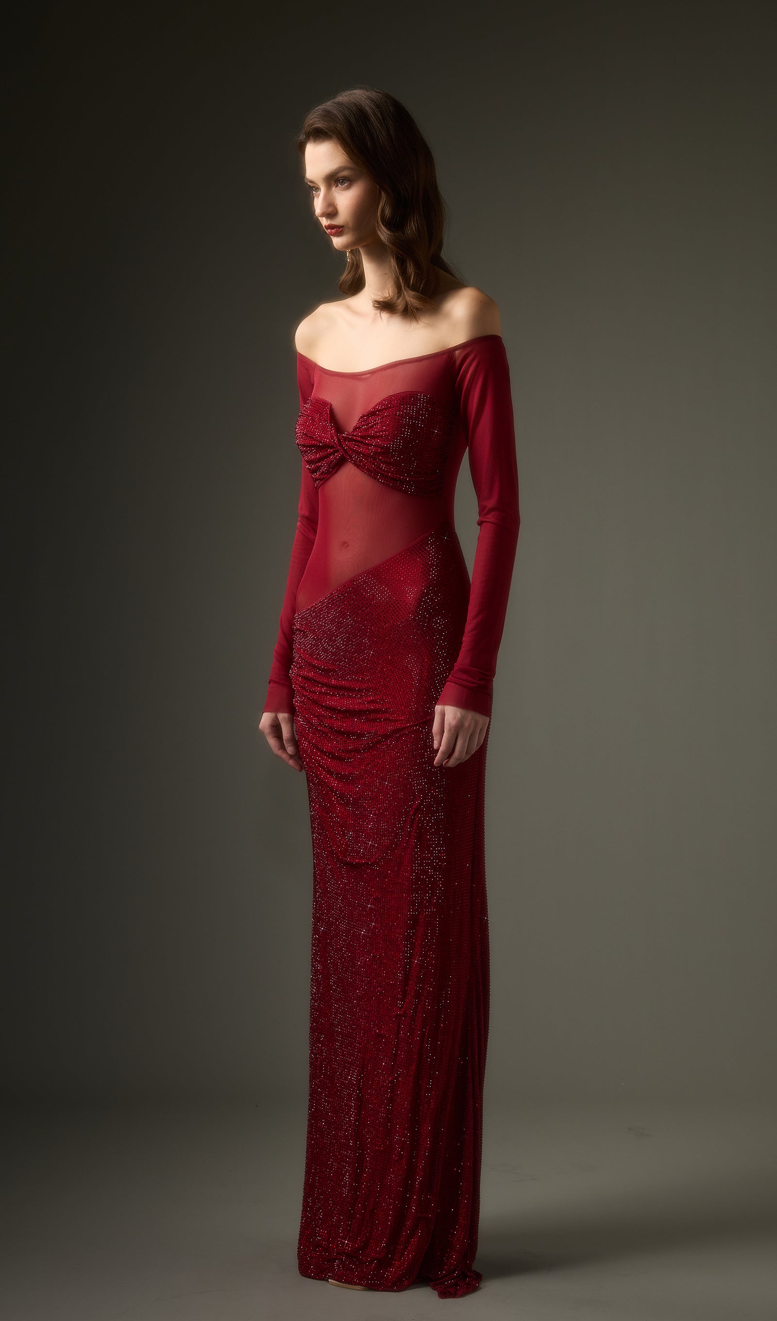 Diamante Off Shoulder Maxi Dress In Red