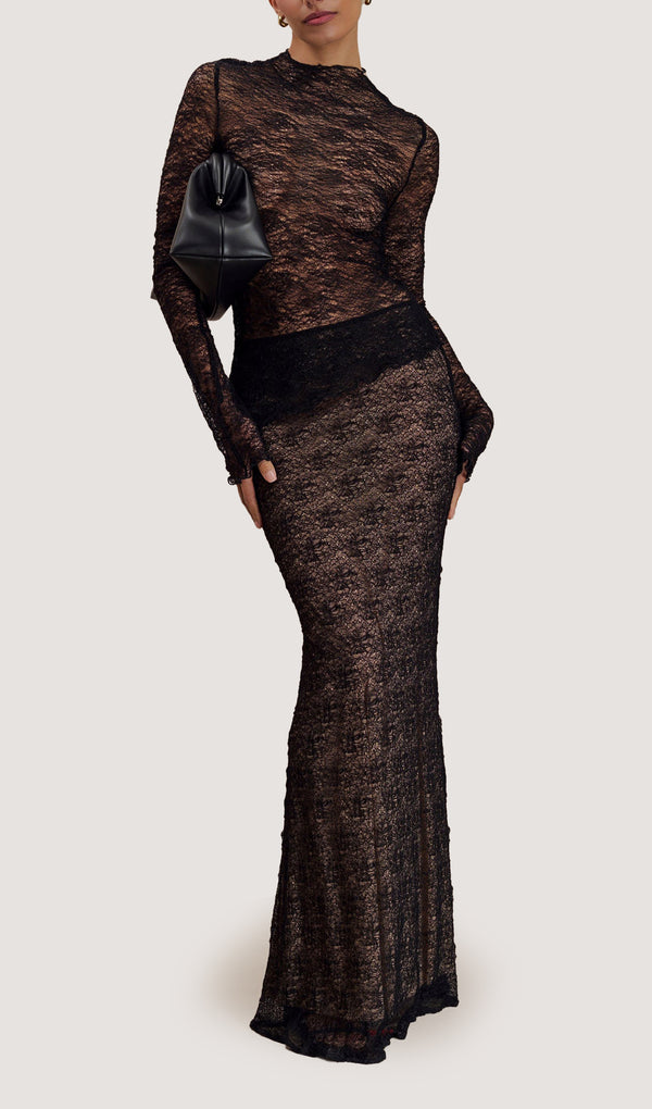 Sheer Lace Maxi Skirt - Black