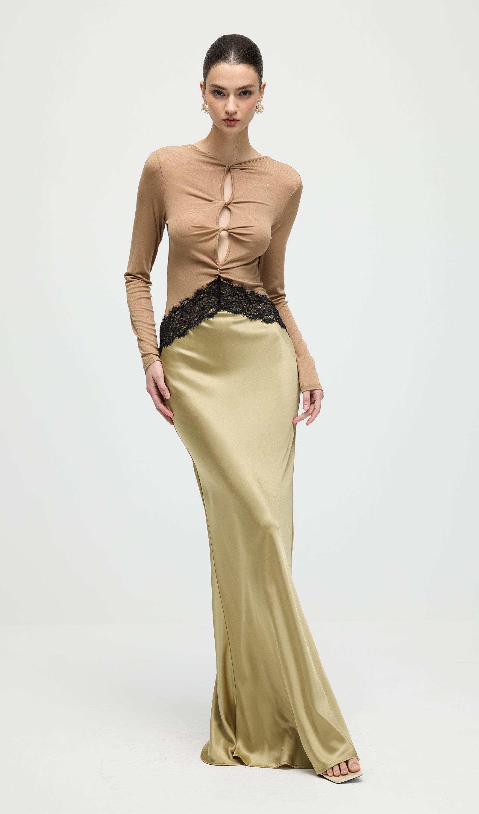 Open Twist Lace Maxi Dress In Eucalypt Black