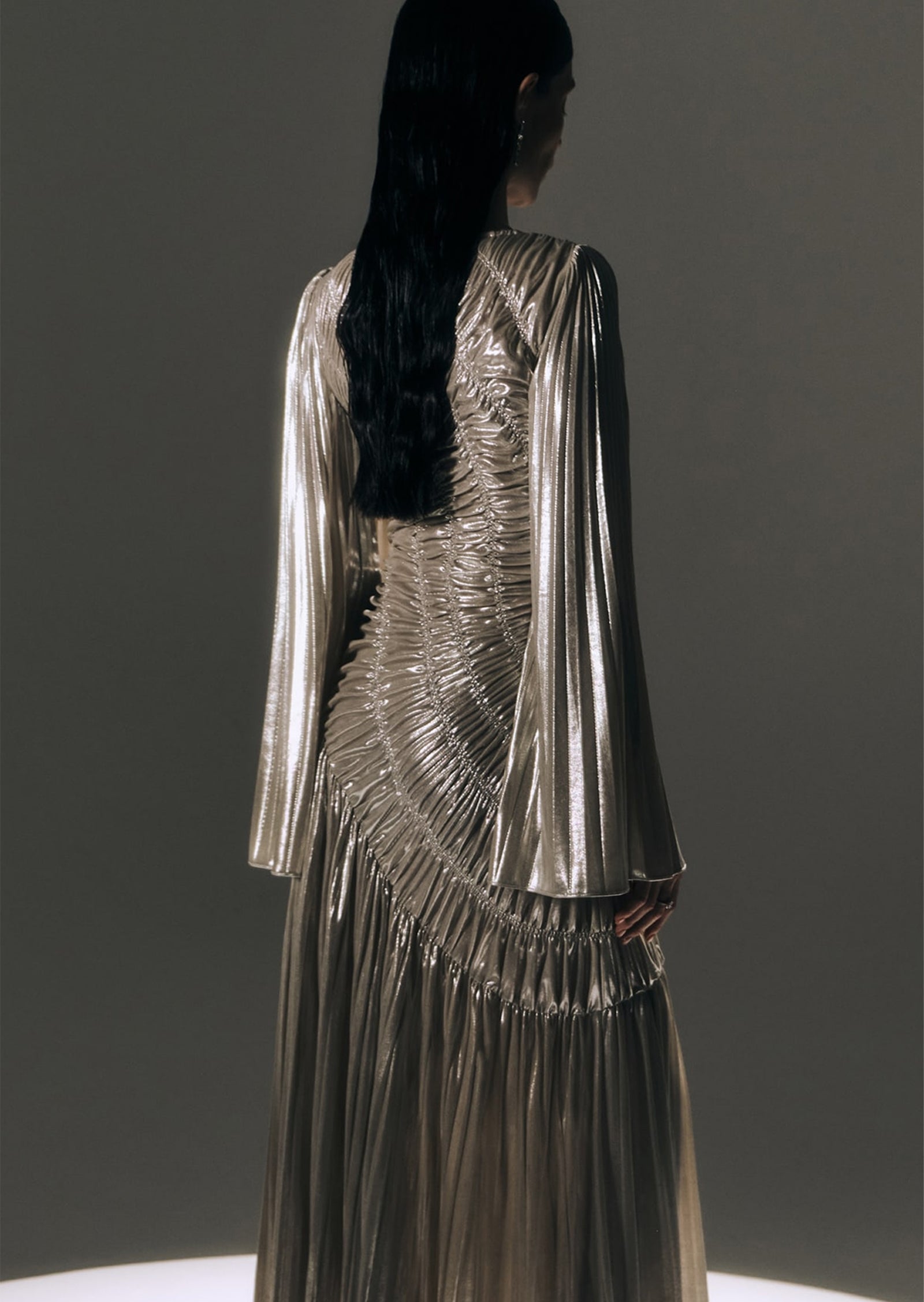 Metallic Ruffled Maxi Dress