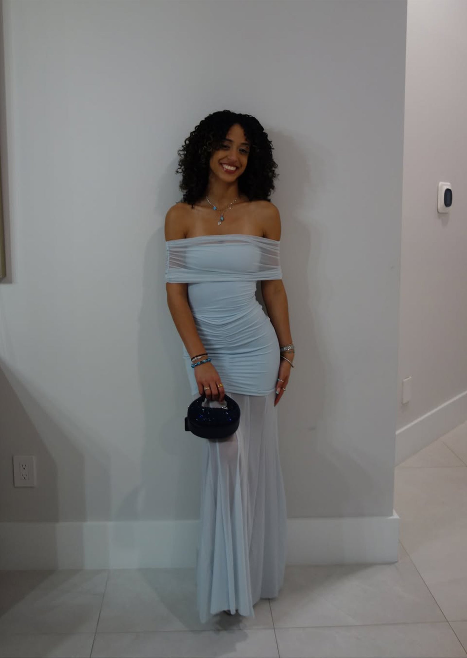 Slinky Off Shoulder Maxi Dress