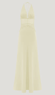 Lace And Satin Maxi Dress In Lemon