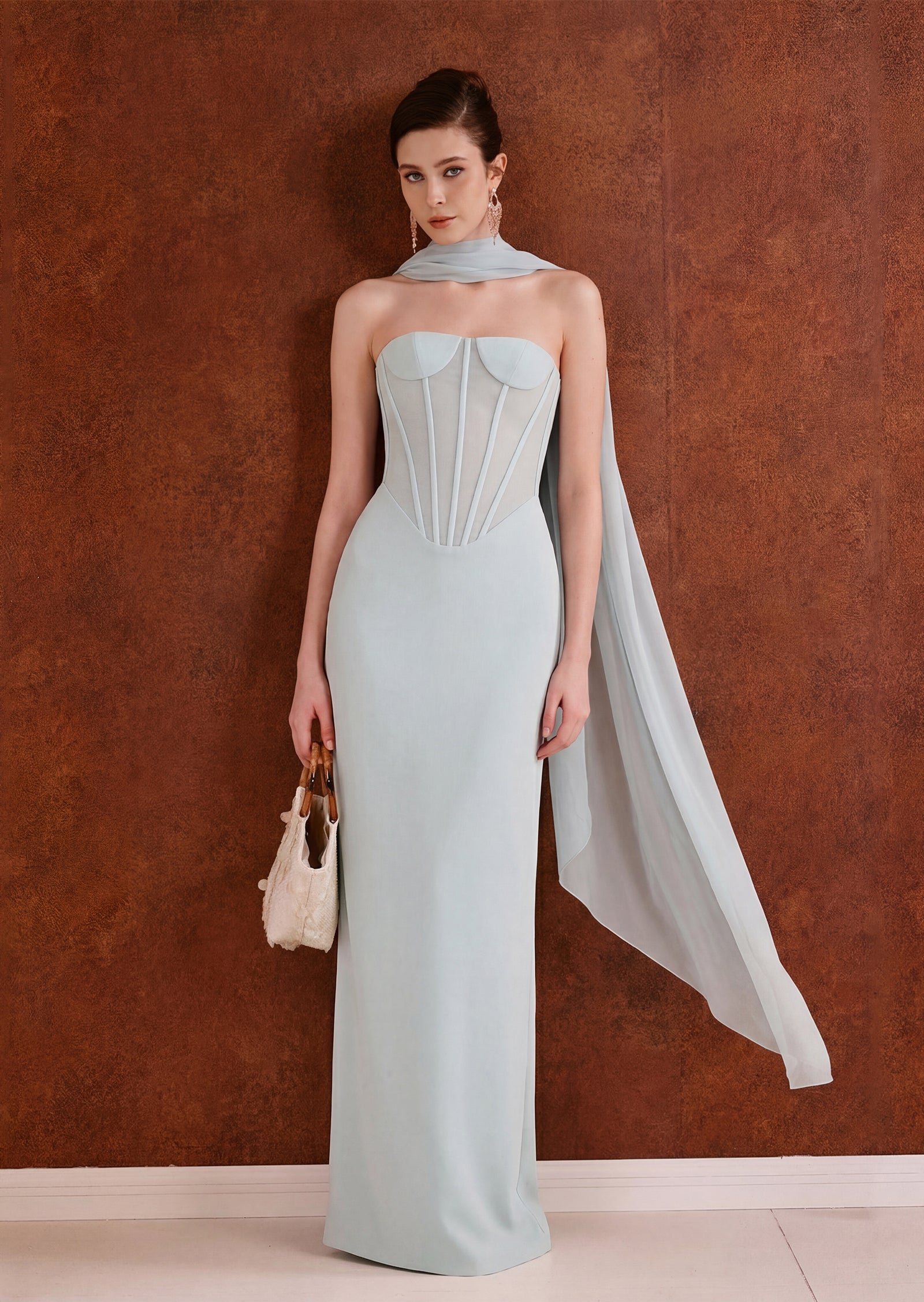 Midikleid in A-Linie mit Blumenmuster und Laternenärmeln