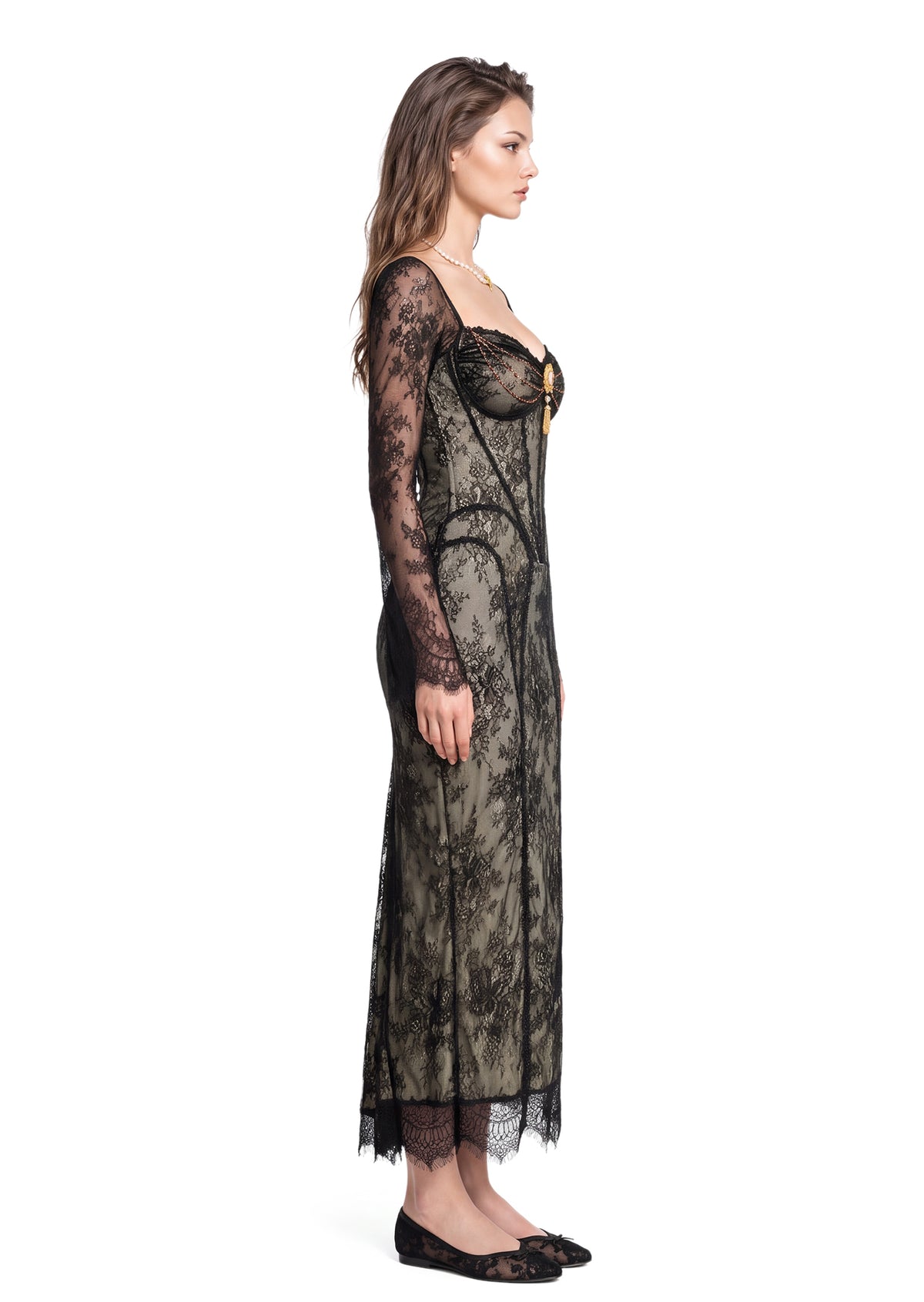 Midikleid in A-Linie mit Blumenmuster und Laternenärmeln