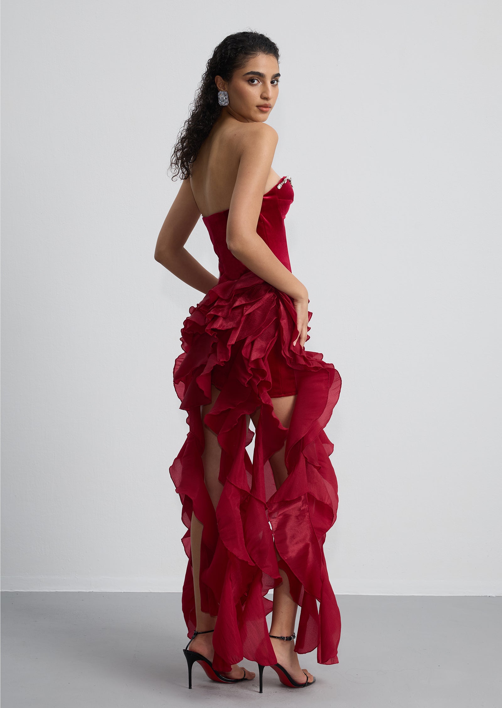 Midikleid in A-Linie mit Blumenmuster und Laternenärmeln