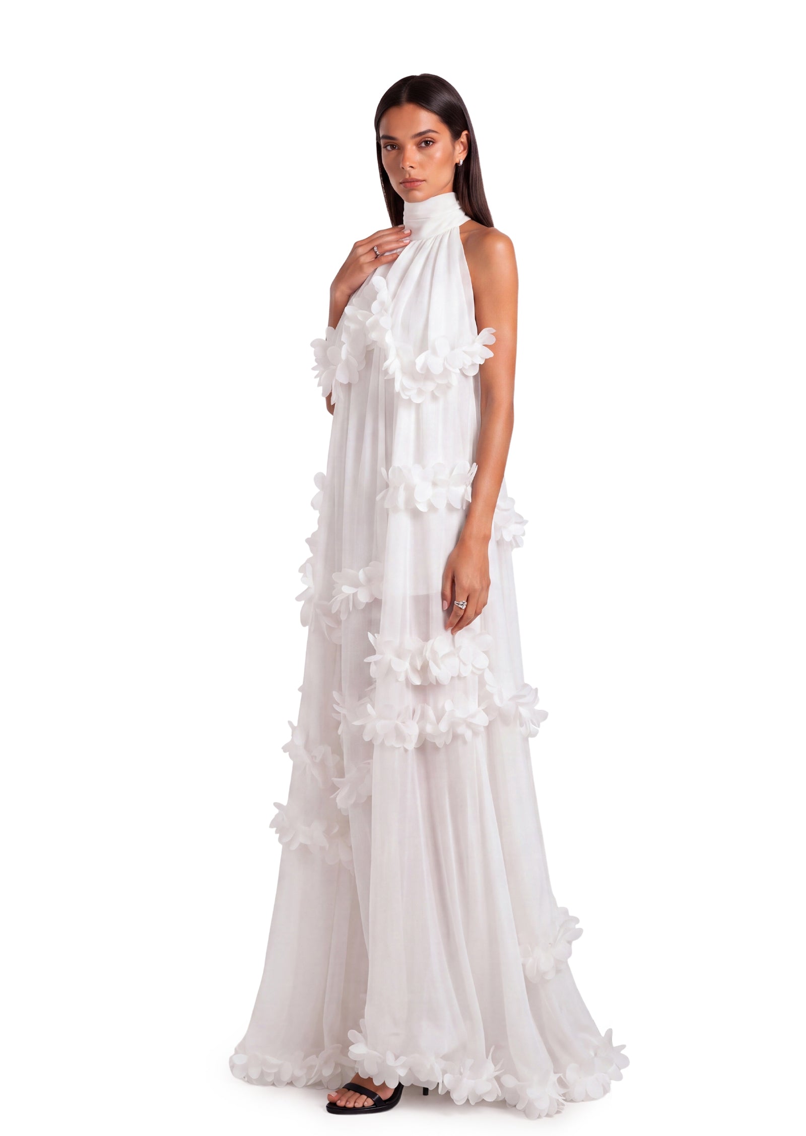 Midikleid in A-Linie mit Blumenmuster und Laternenärmeln