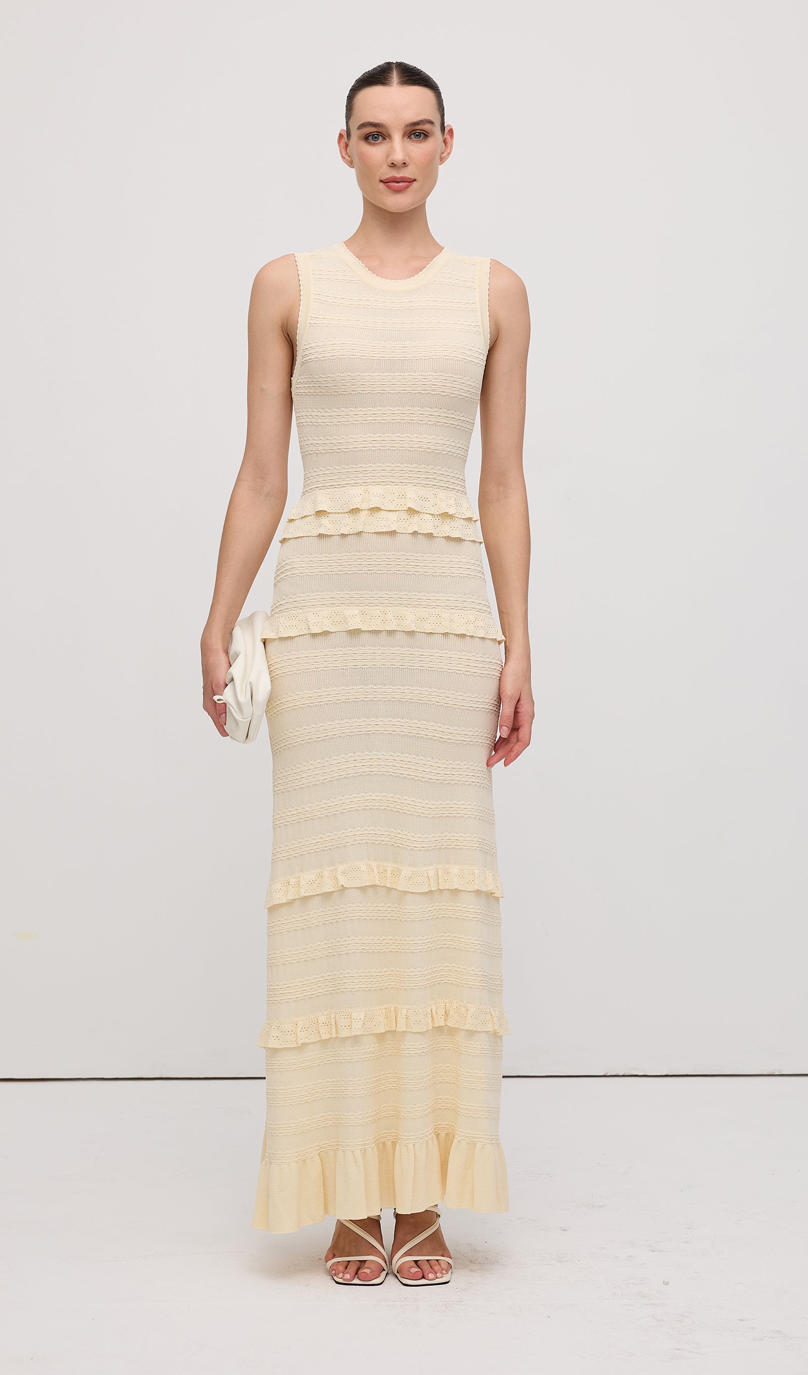 Solid Ruffled Knit Maxi Dress