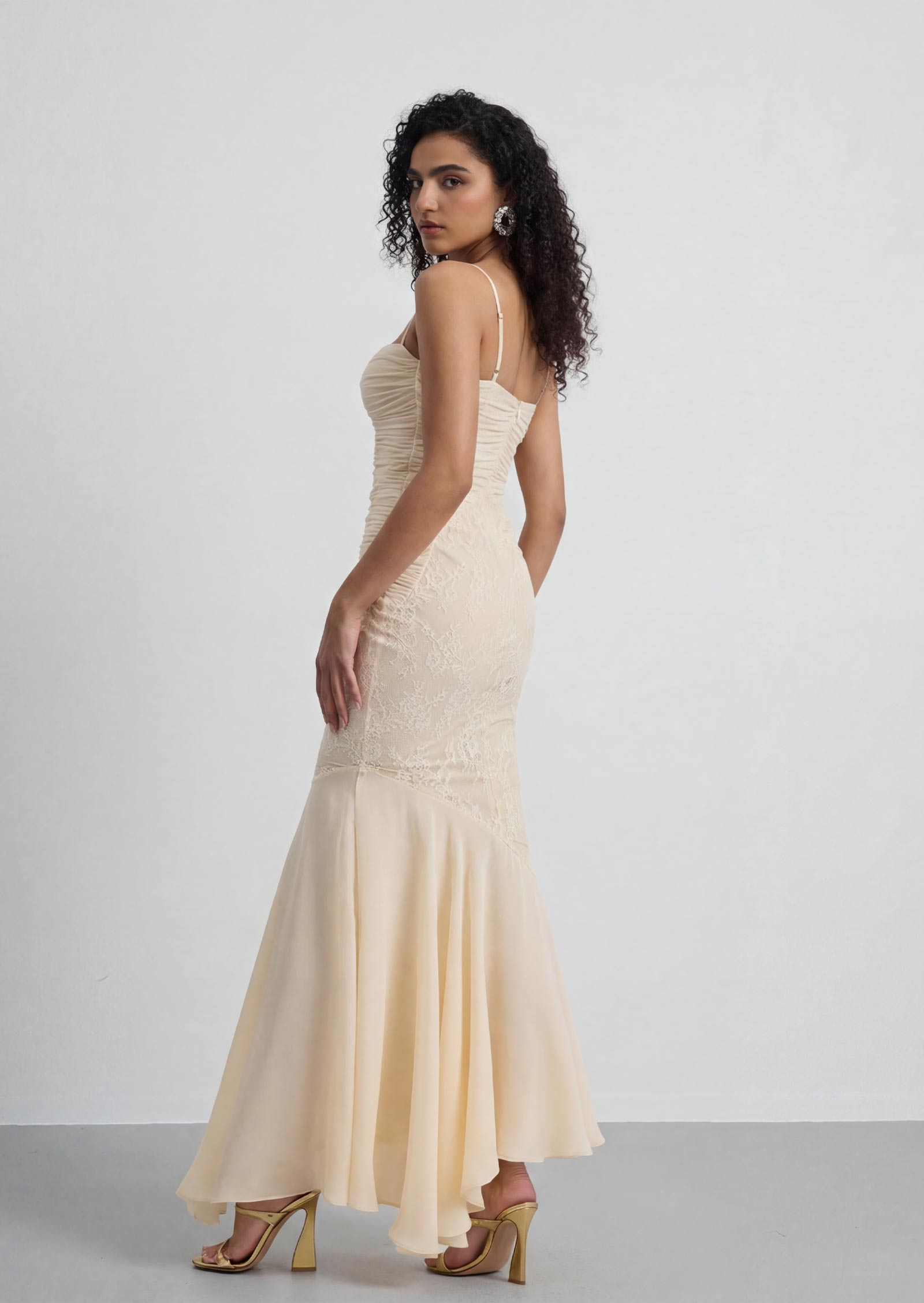 Vanilla Chiffon & Lace Maxi Dress