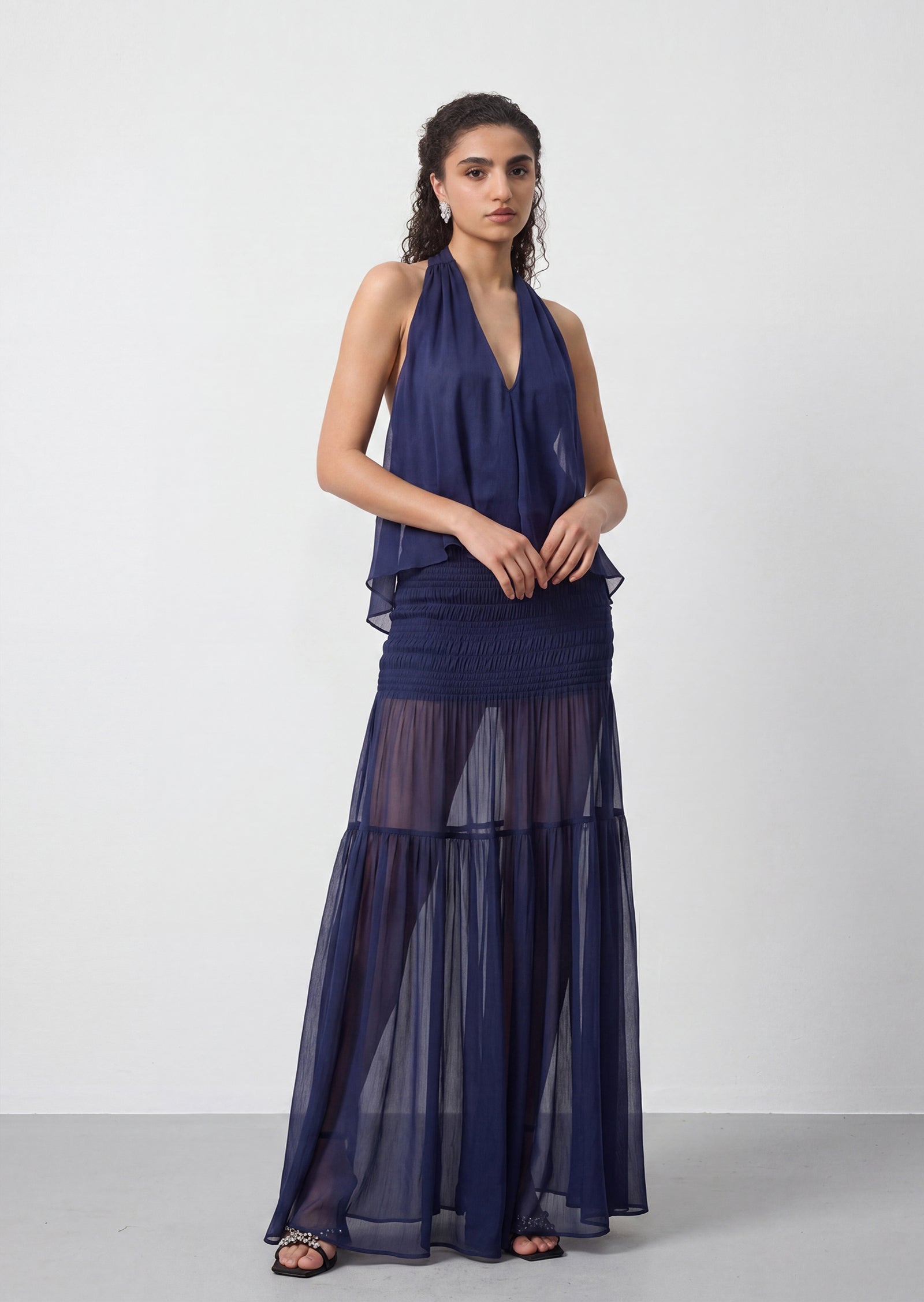 Midikleid in A-Linie mit Blumenmuster und Laternenärmeln
