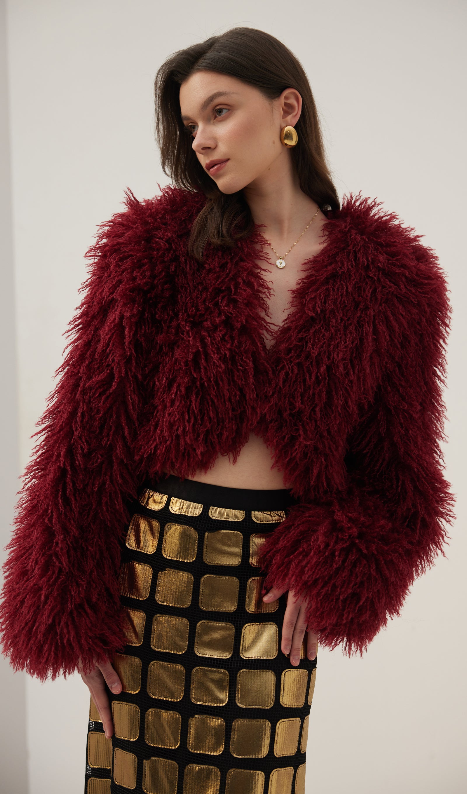 Faux Fur Jacket In Burgundy Coat