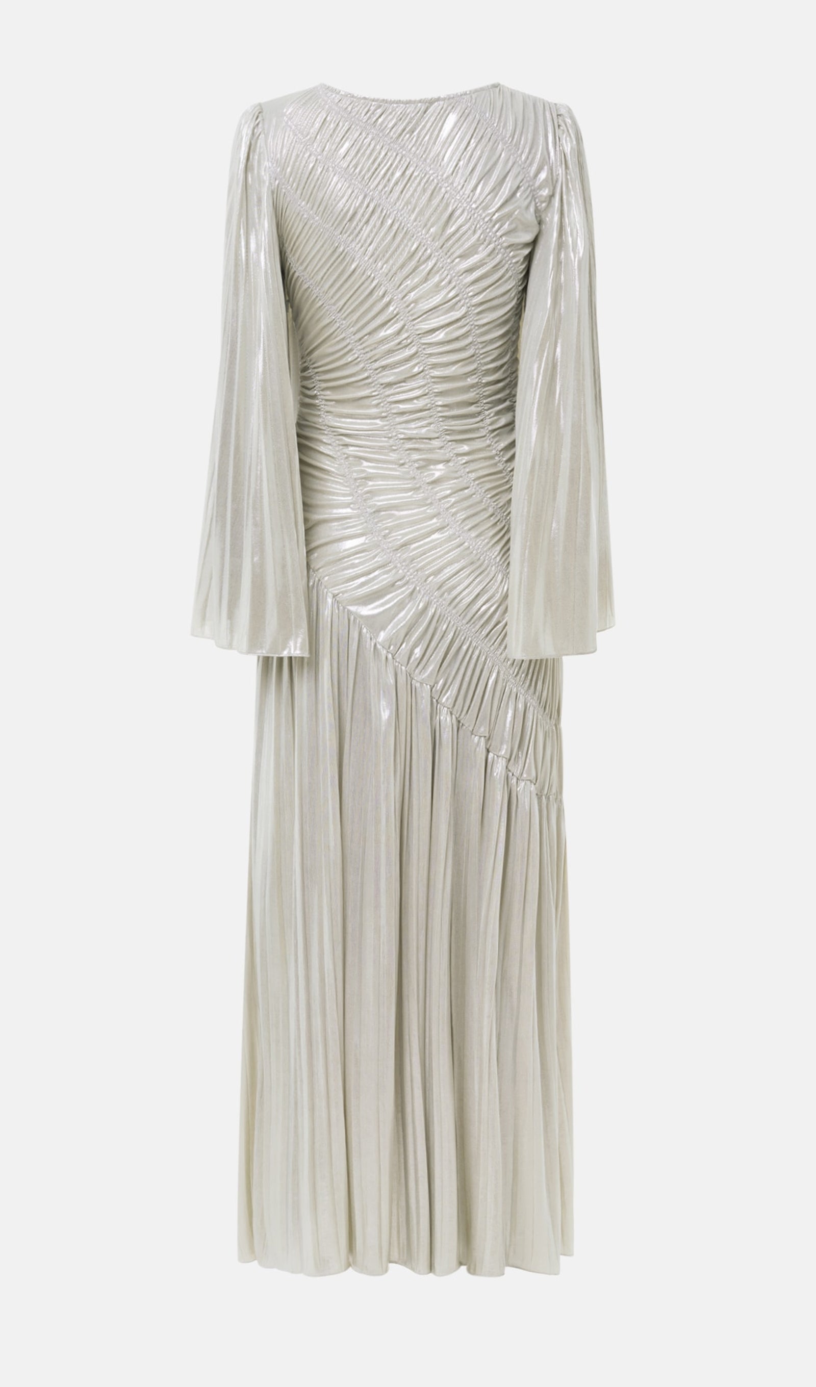 Metallic Long Sleeve Maxi Dress In Silver