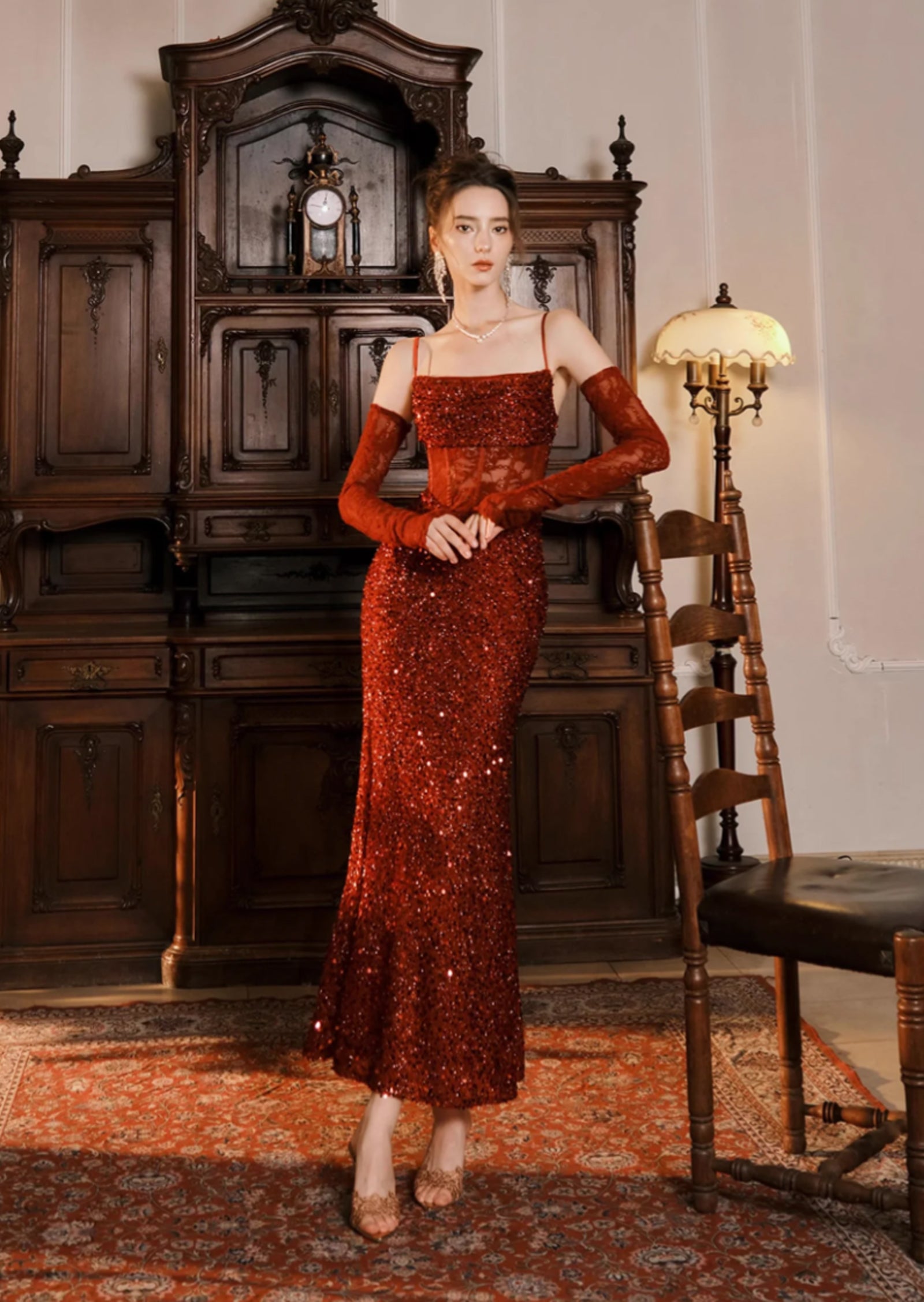 Midikleid in A-Linie mit Blumenmuster und Laternenärmeln
