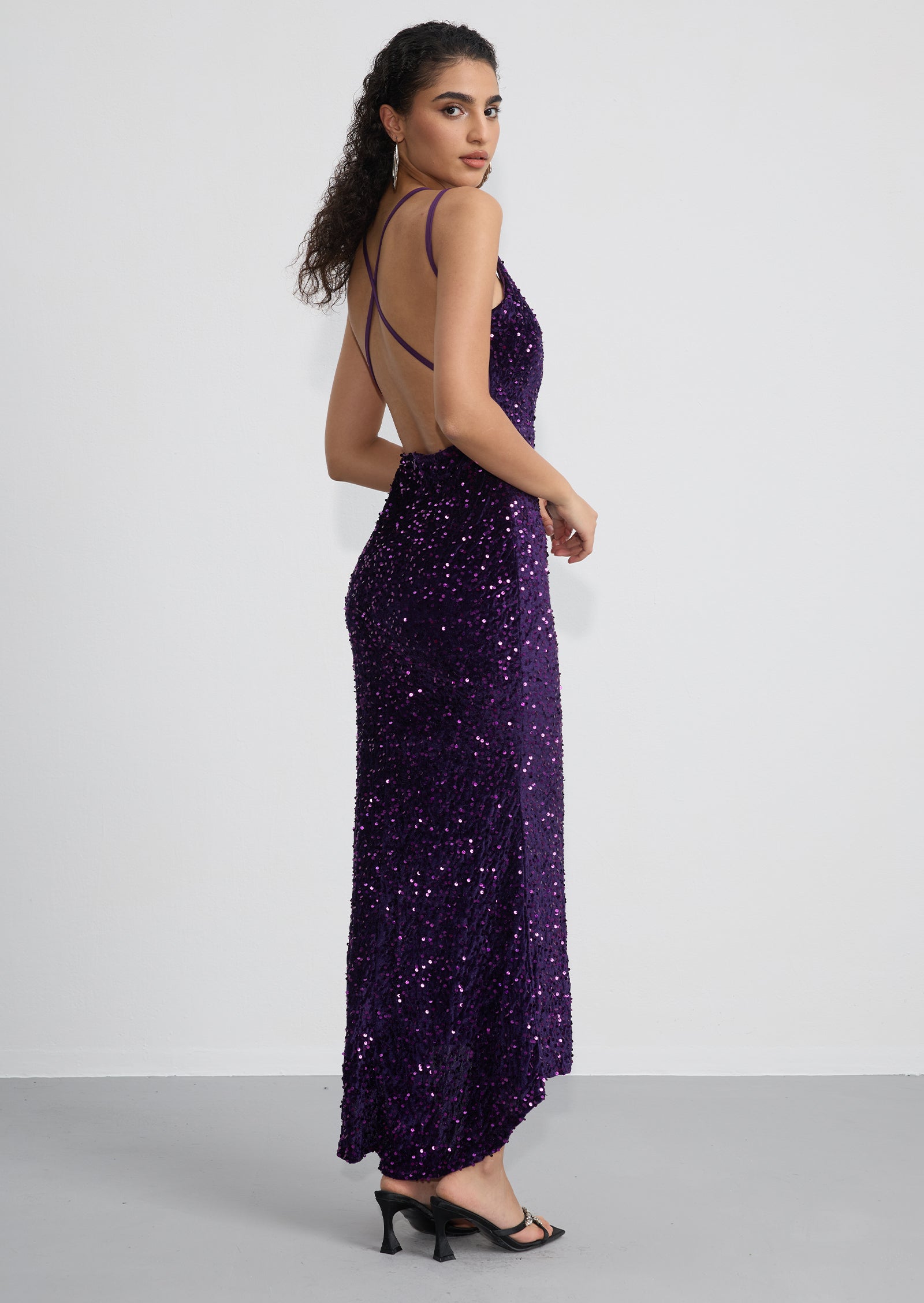 Sleeveless Sequin Open Back Maxi Dress