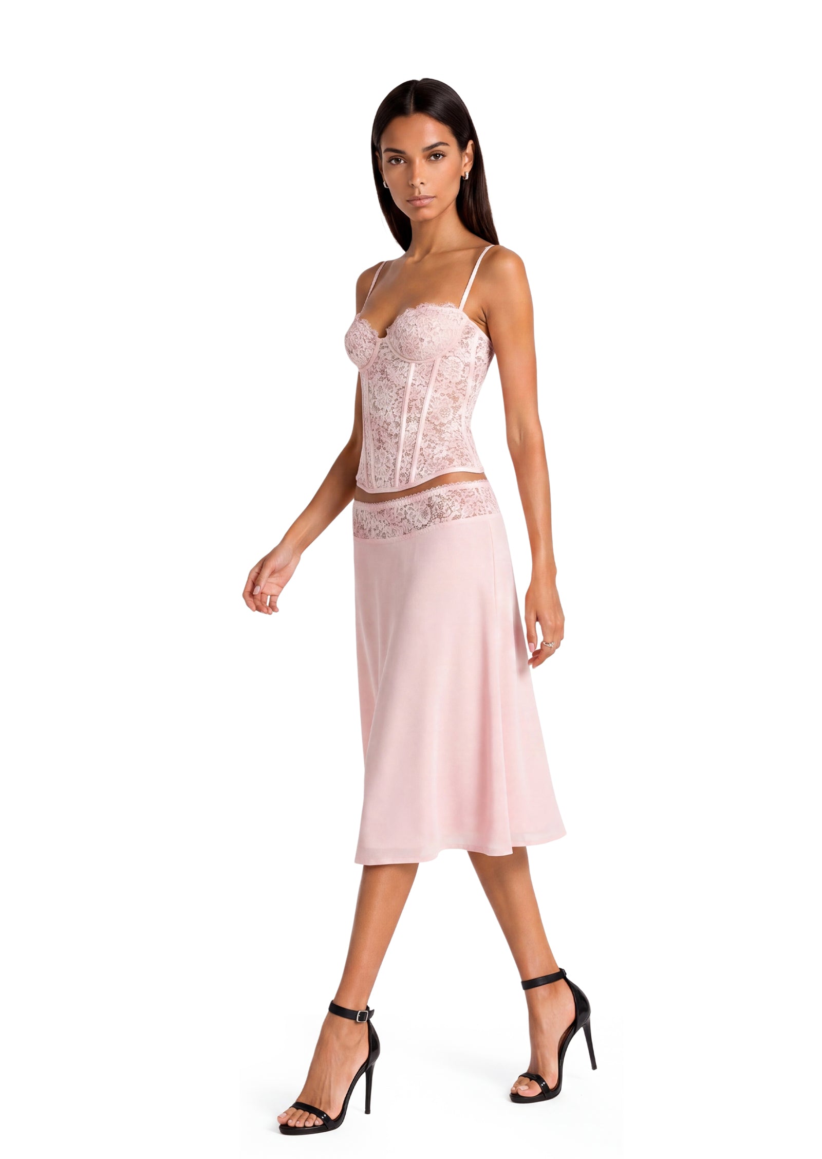 Midikleid in A-Linie mit Blumenmuster und Laternenärmeln