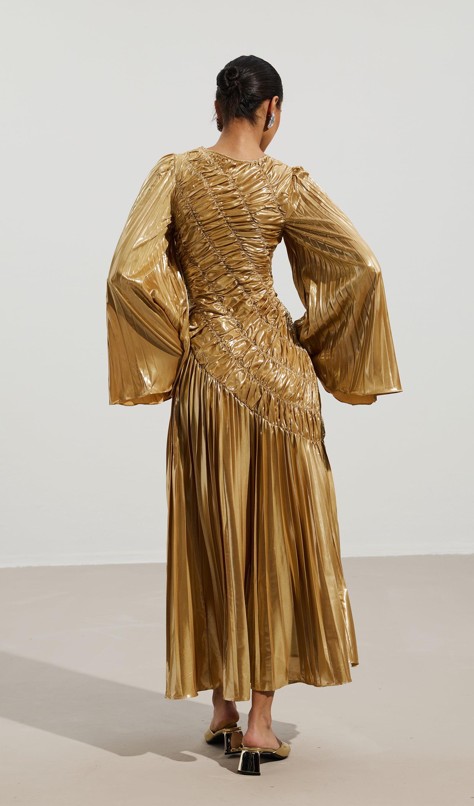 Midikleid in A-Linie mit Blumenmuster und Laternenärmeln