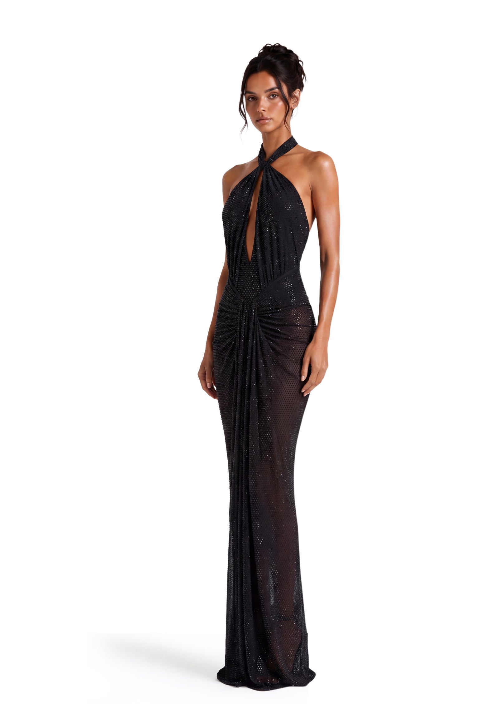 Maha Halter Neck Sparkly Maxi Dress In Black