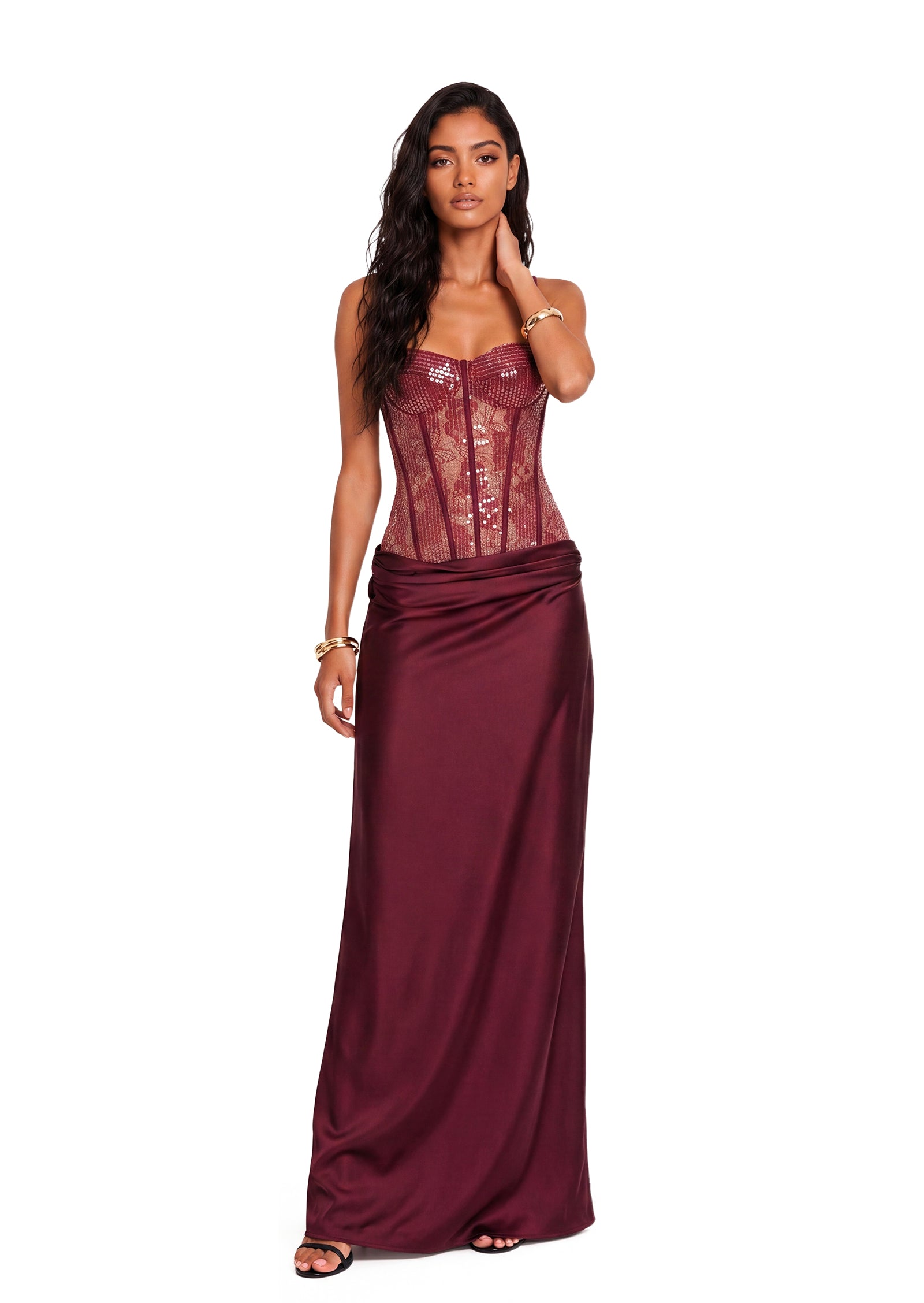 Bedwyr Sequined Lace Maxi Dress In Red