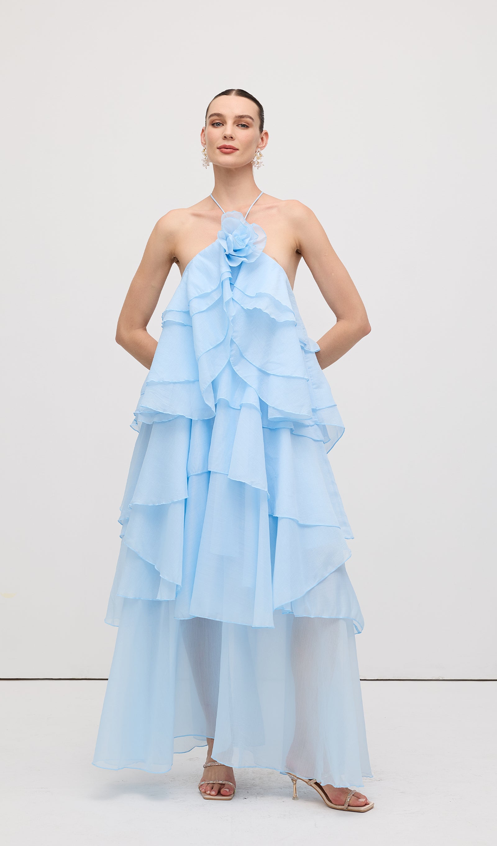 Midikleid in A-Linie mit Blumenmuster und Laternenärmeln