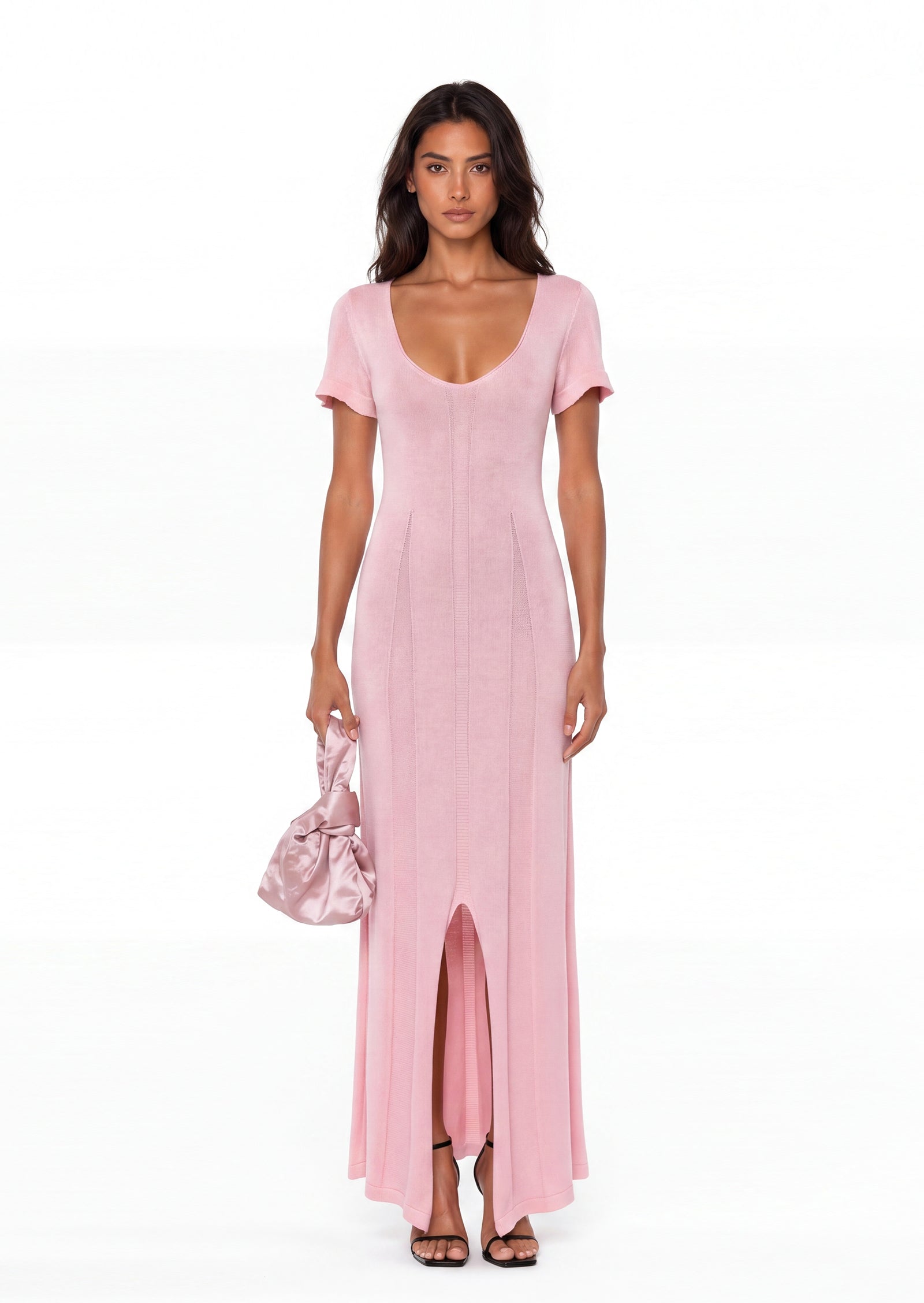 Brielle Ribbed Knit Maxi Dress In Pink