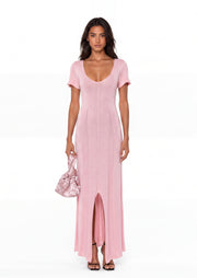 Brielle Ribbed Knit Maxi Dress In Pink