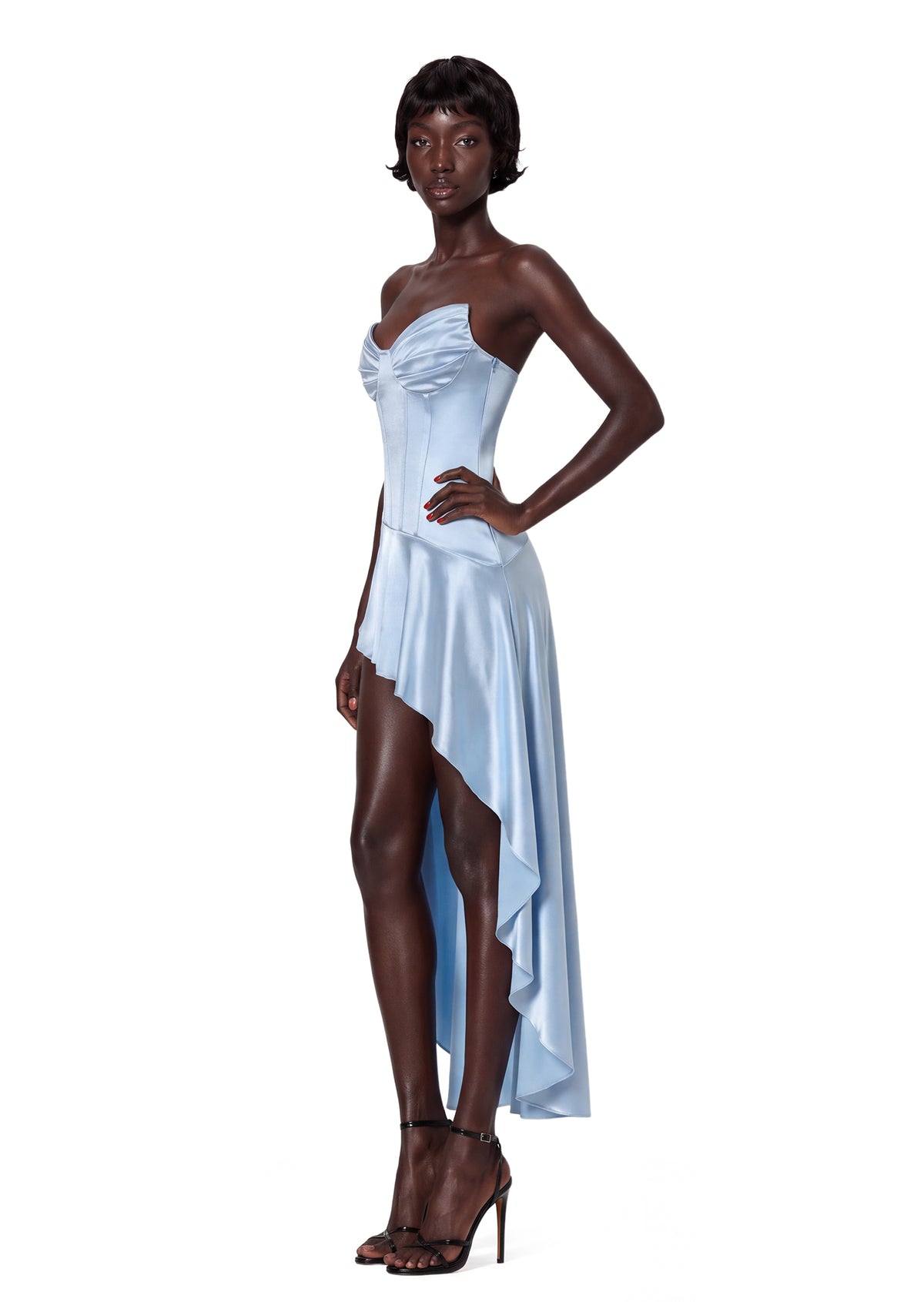 Zhenya Satin Slit Midi Dress