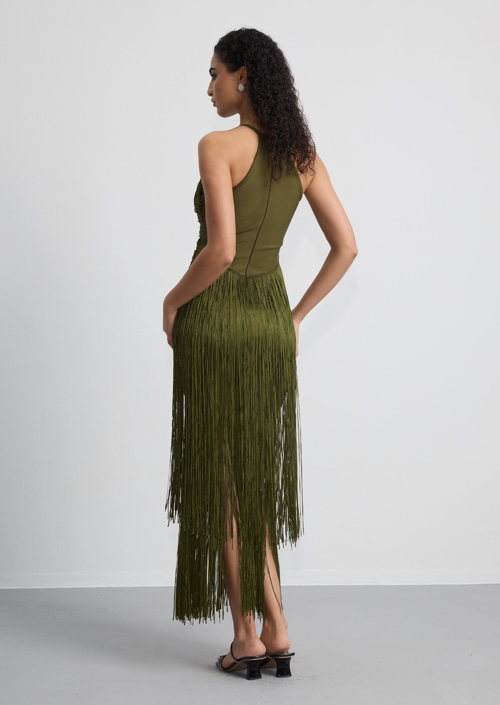 Midikleid in A-Linie mit Blumenmuster und Laternenärmeln