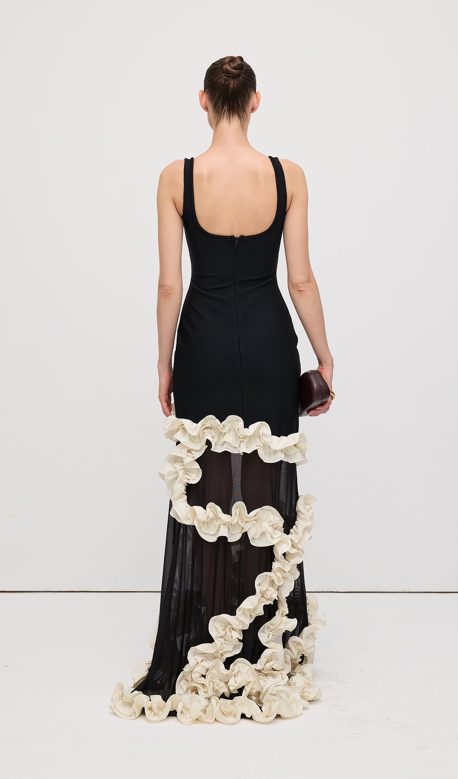 Midikleid in A-Linie mit Blumenmuster und Laternenärmeln
