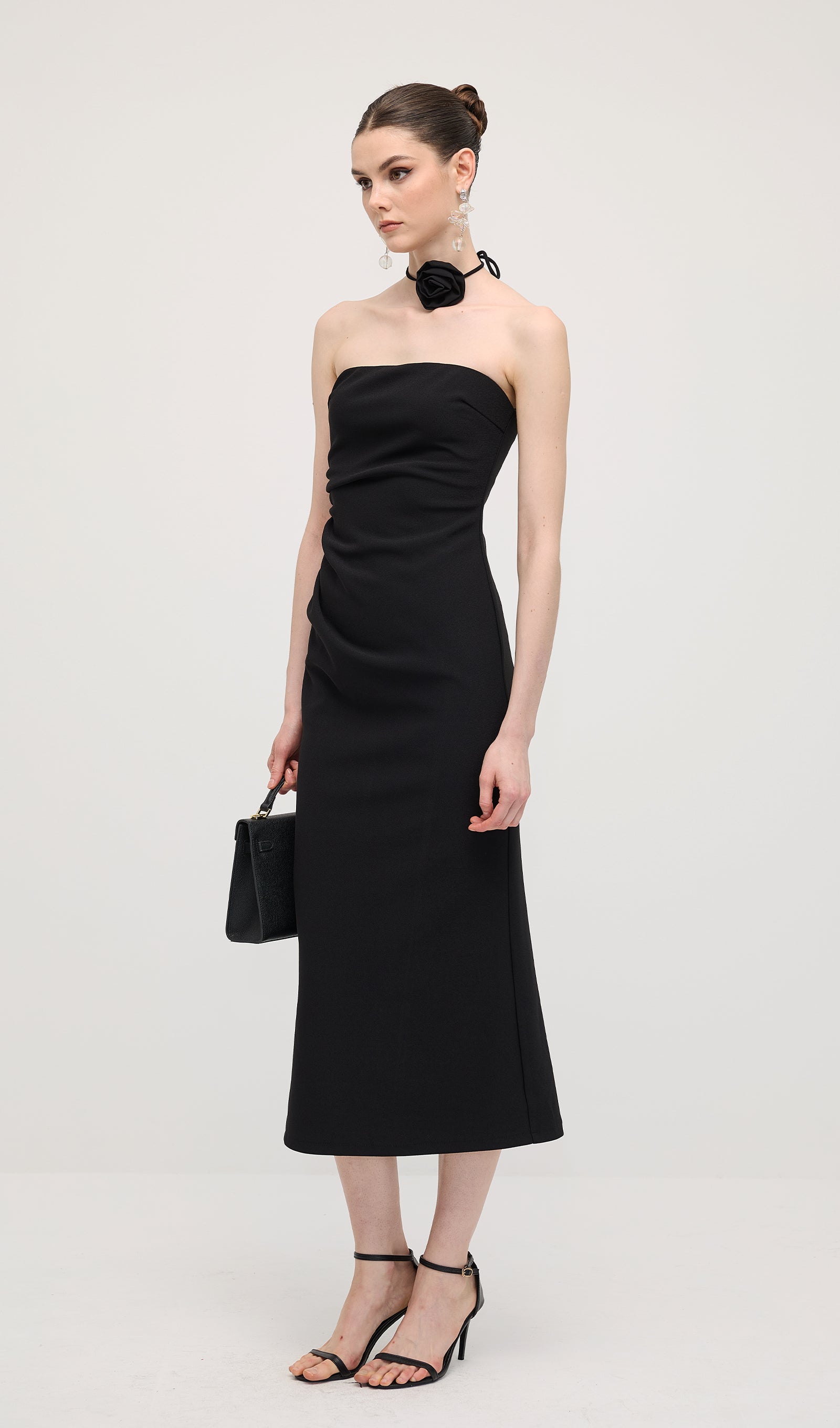 Midikleid in A-Linie mit Blumenmuster und Laternenärmeln