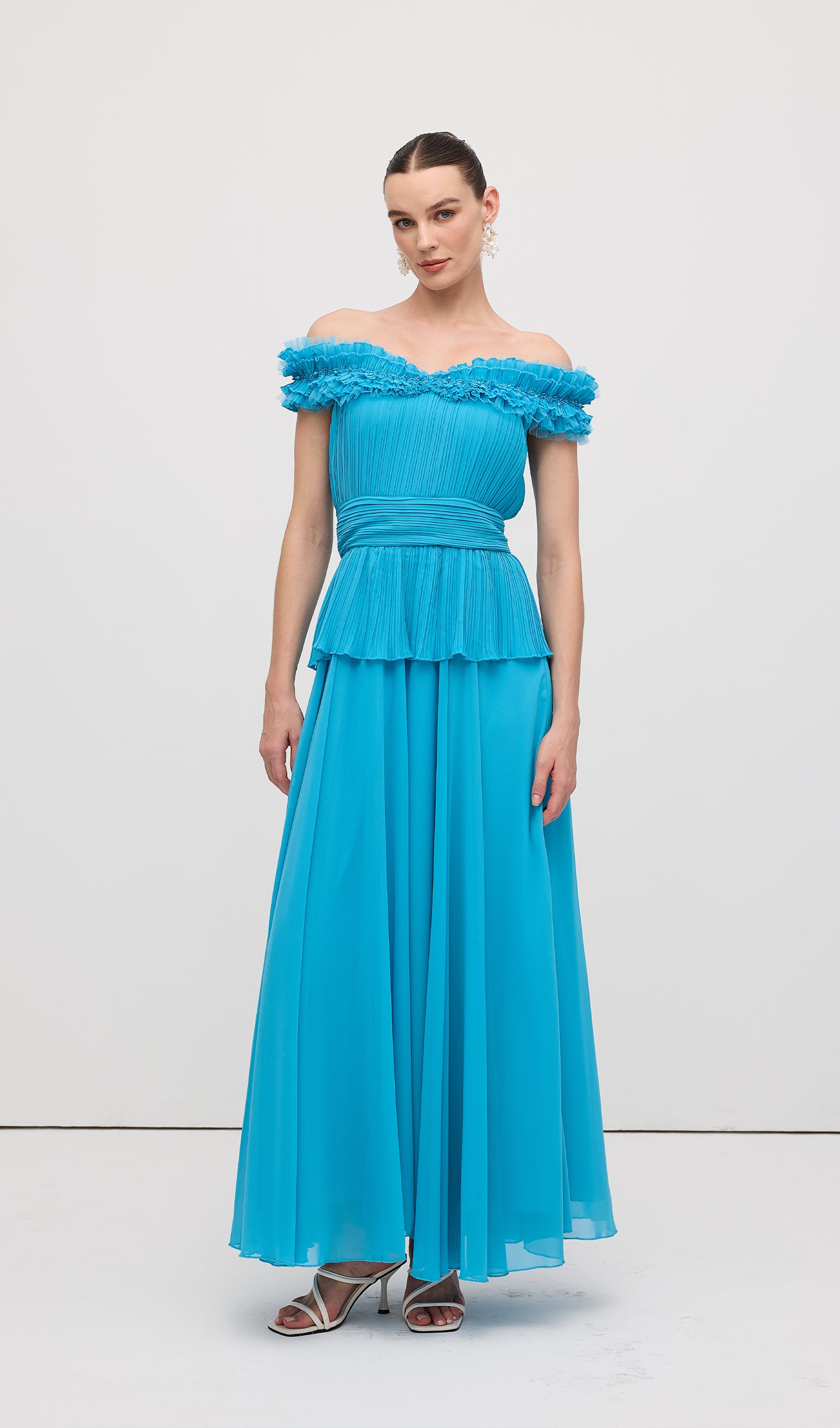 Midikleid in A-Linie mit Blumenmuster und Laternenärmeln