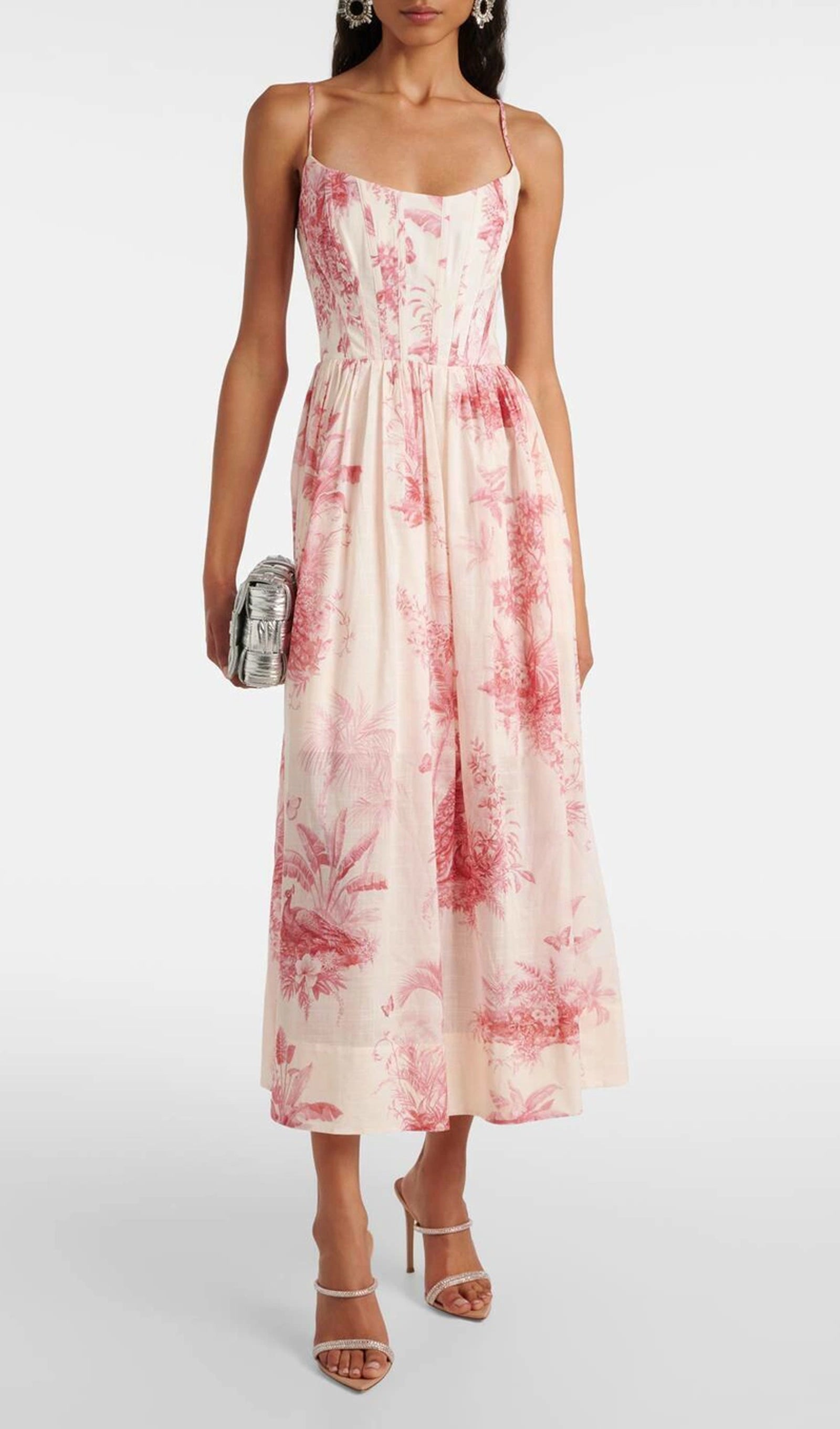 Midikleid in A-Linie mit Blumenmuster und Laternenärmeln
