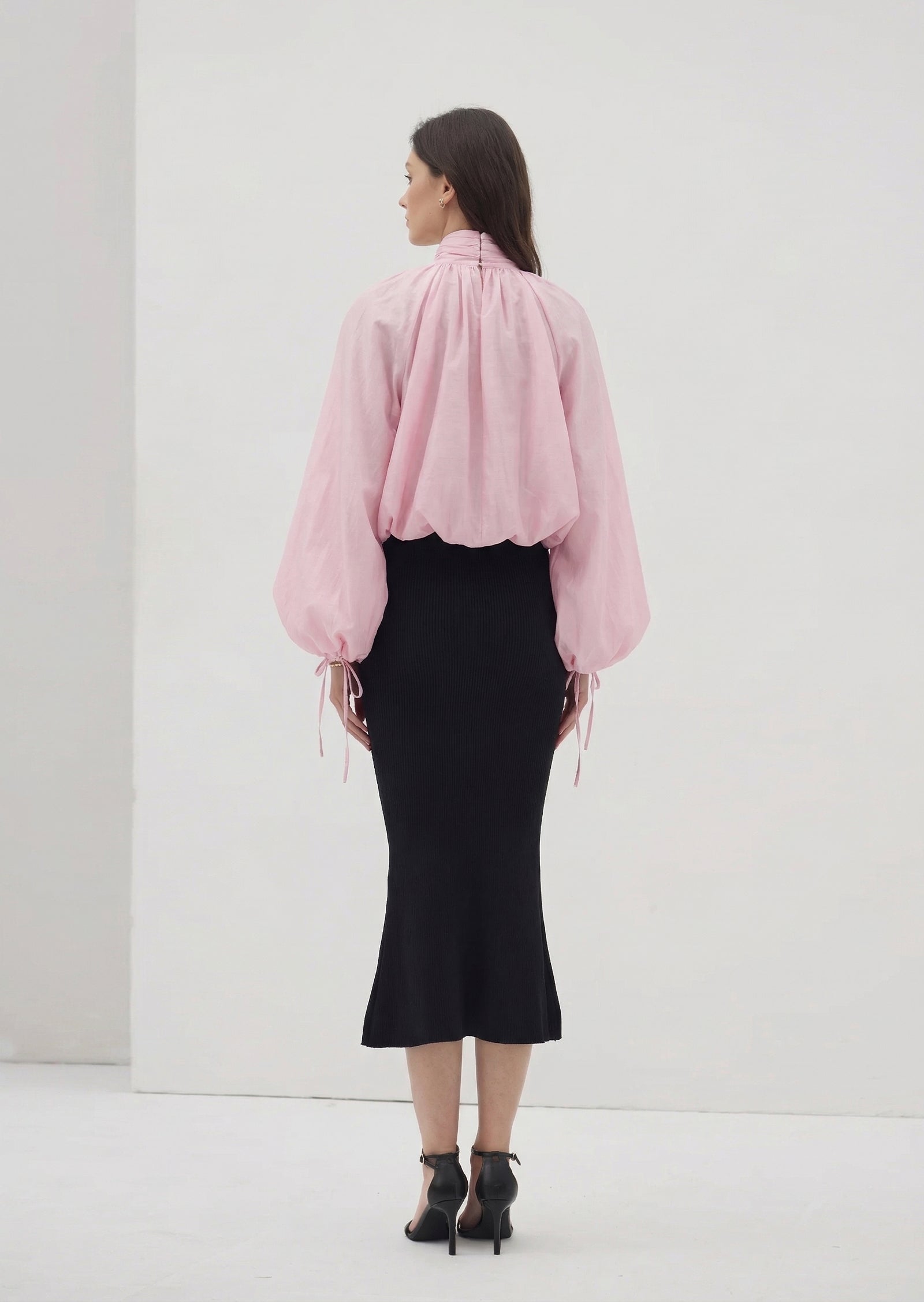 Midikleid in A-Linie mit Blumenmuster und Laternenärmeln