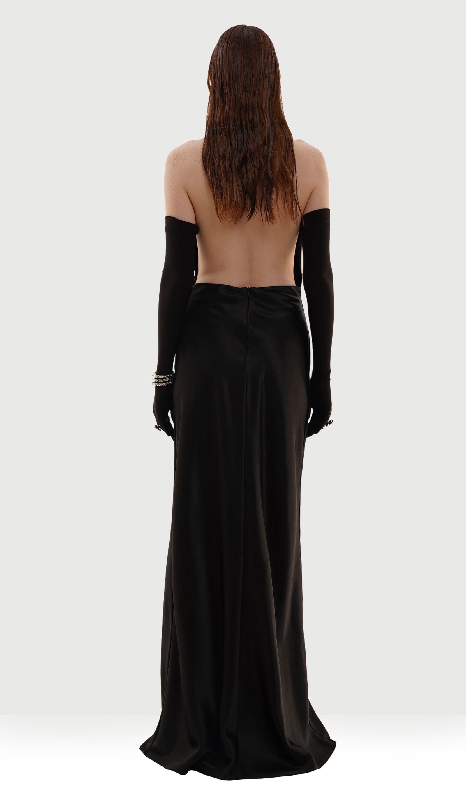 Silk Ruffle Backless Gown