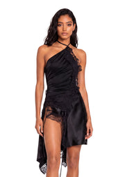 Uday Halter Neck Lace  Mini Dress In Black