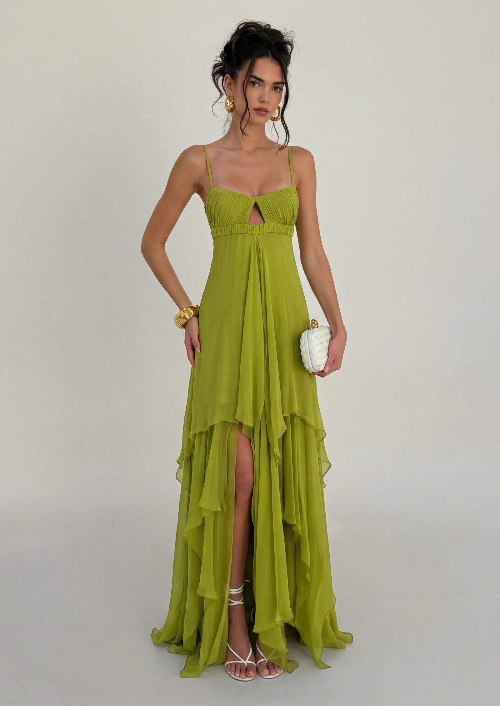 Maria Pleated Cut Out Maxi Dress In Green
