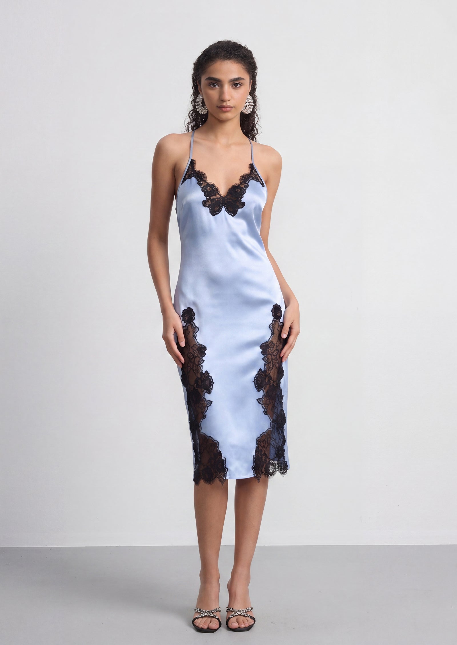Astra Lace Appliqué Slip Midi Dress