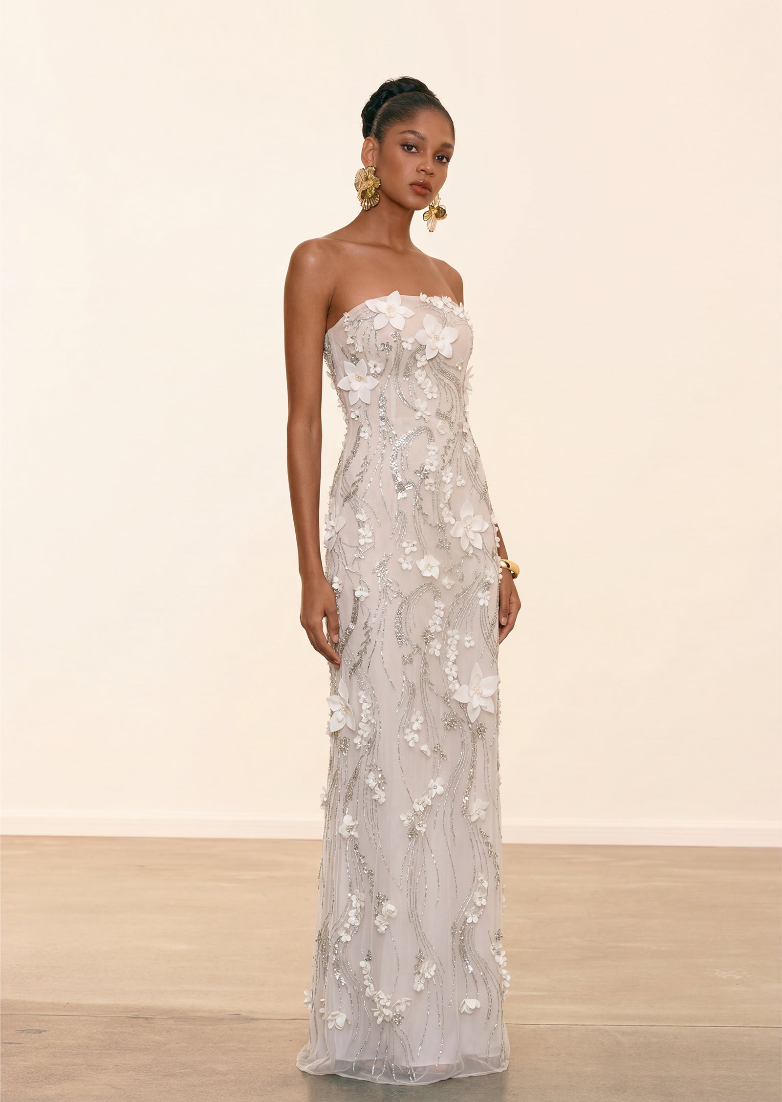 Midikleid in A-Linie mit Blumenmuster und Laternenärmeln