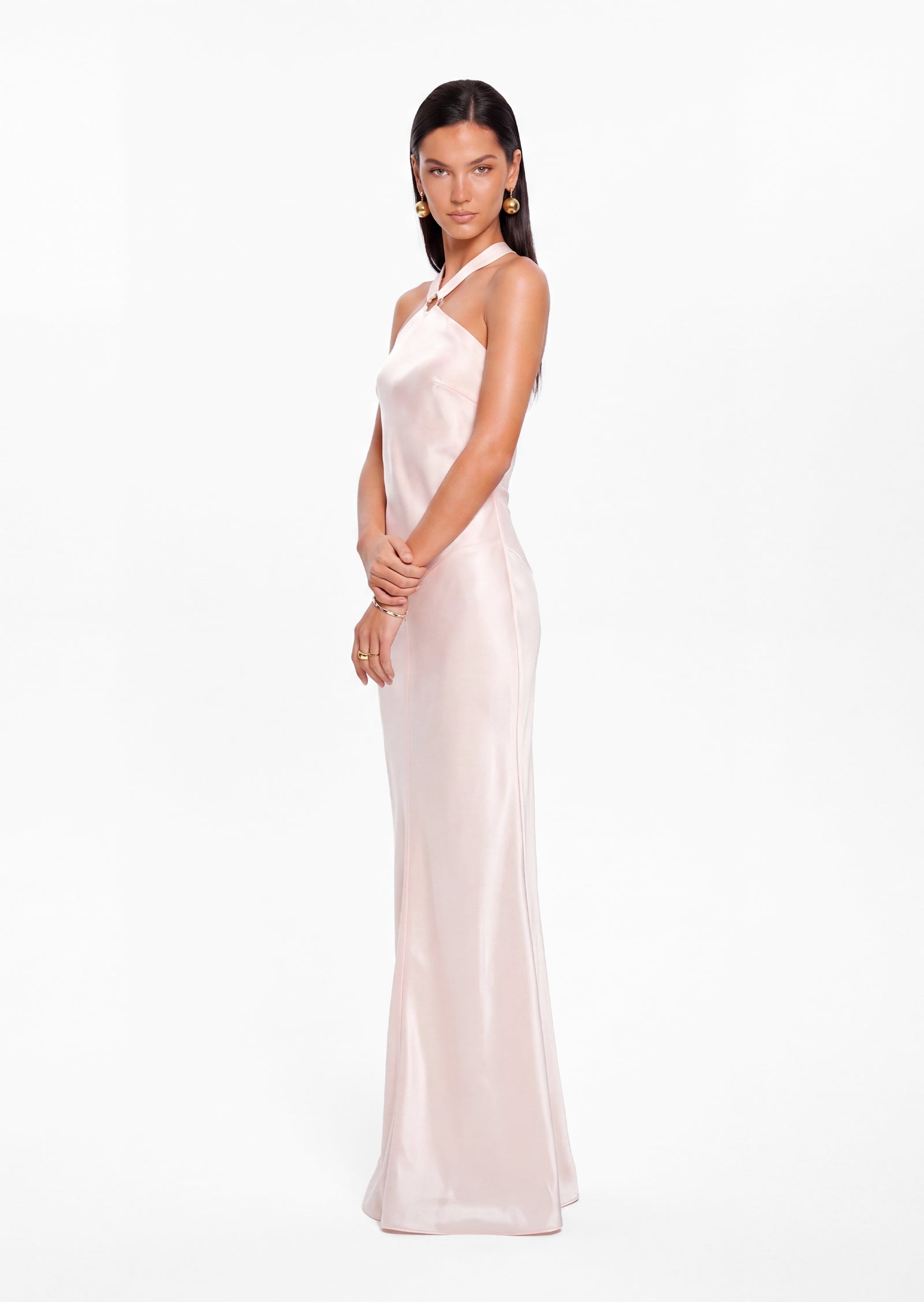 Aretha Satin Open Back Maxi Dress In Pink