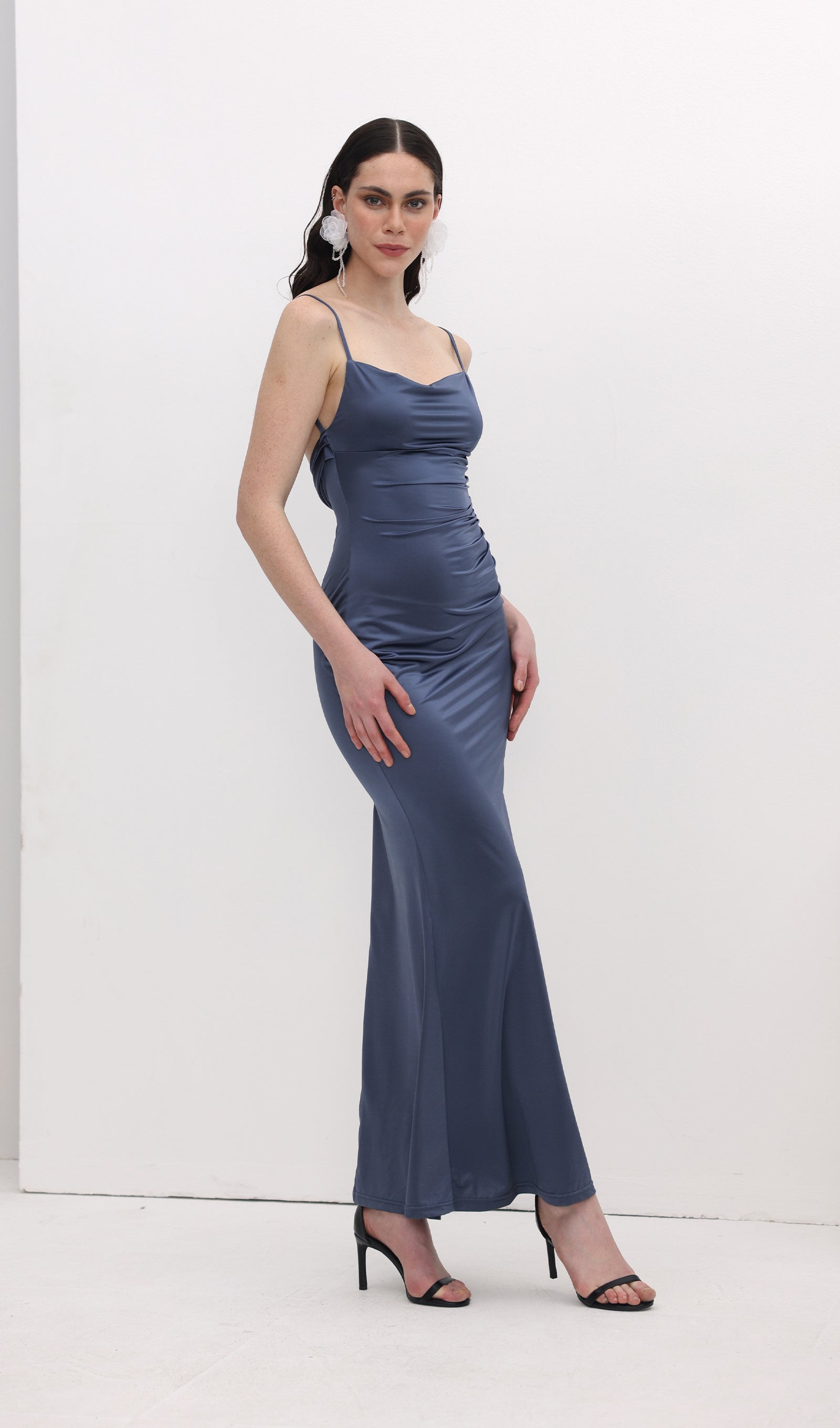 Midikleid in A-Linie mit Blumenmuster und Laternenärmeln