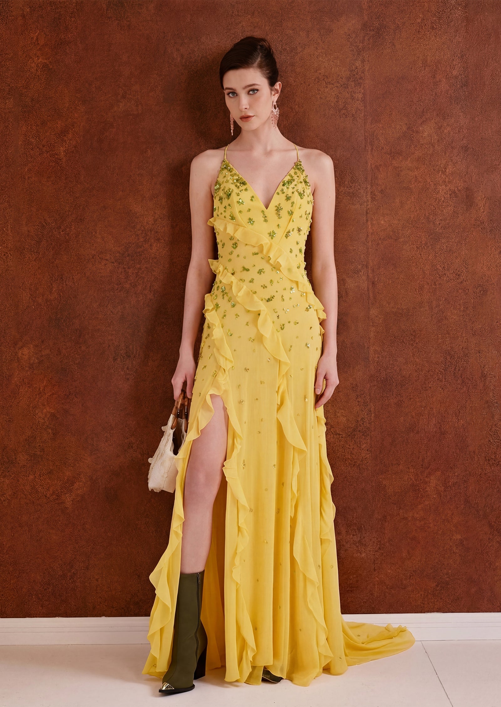 Midikleid in A-Linie mit Blumenmuster und Laternenärmeln