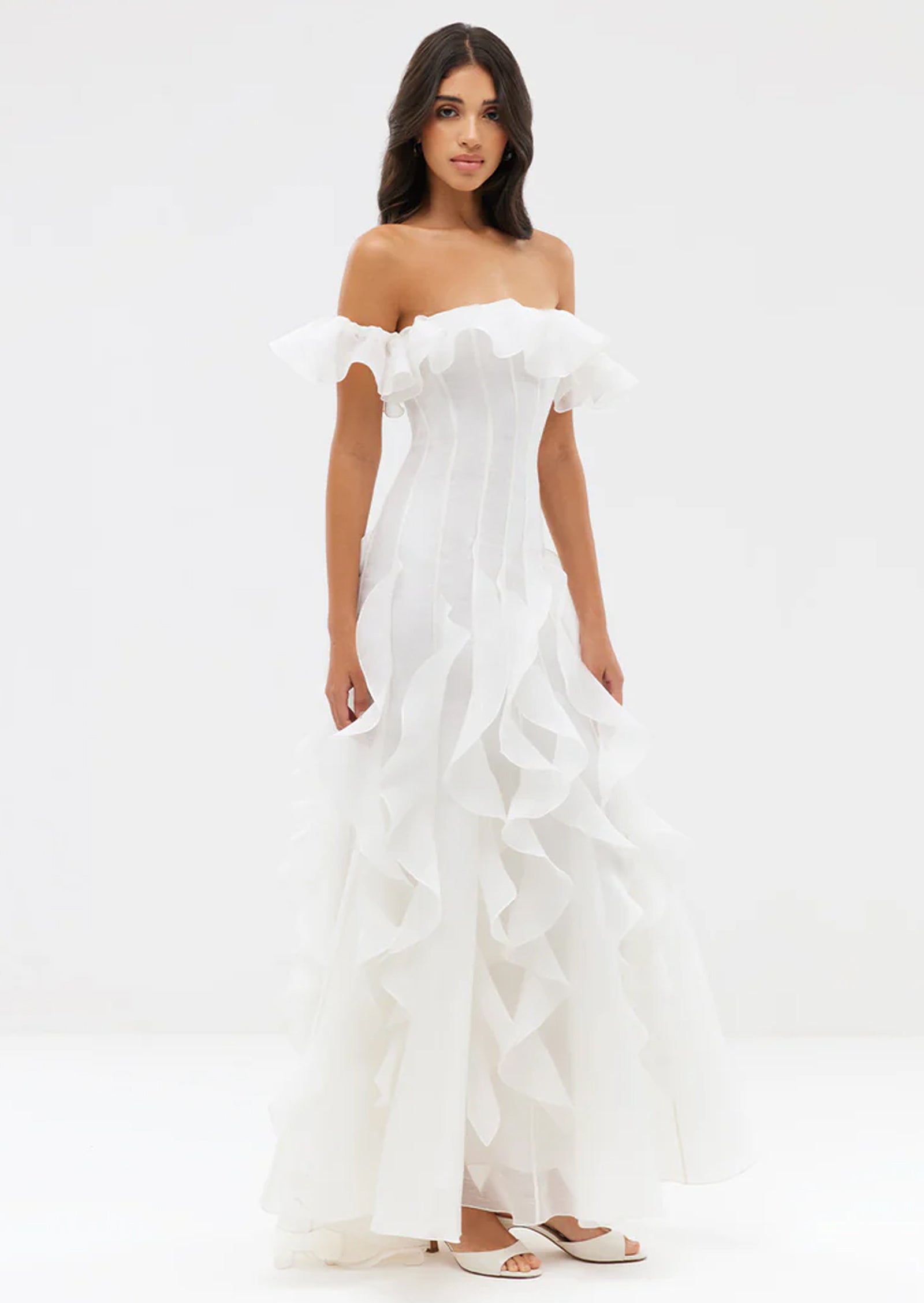 Midikleid in A-Linie mit Blumenmuster und Laternenärmeln