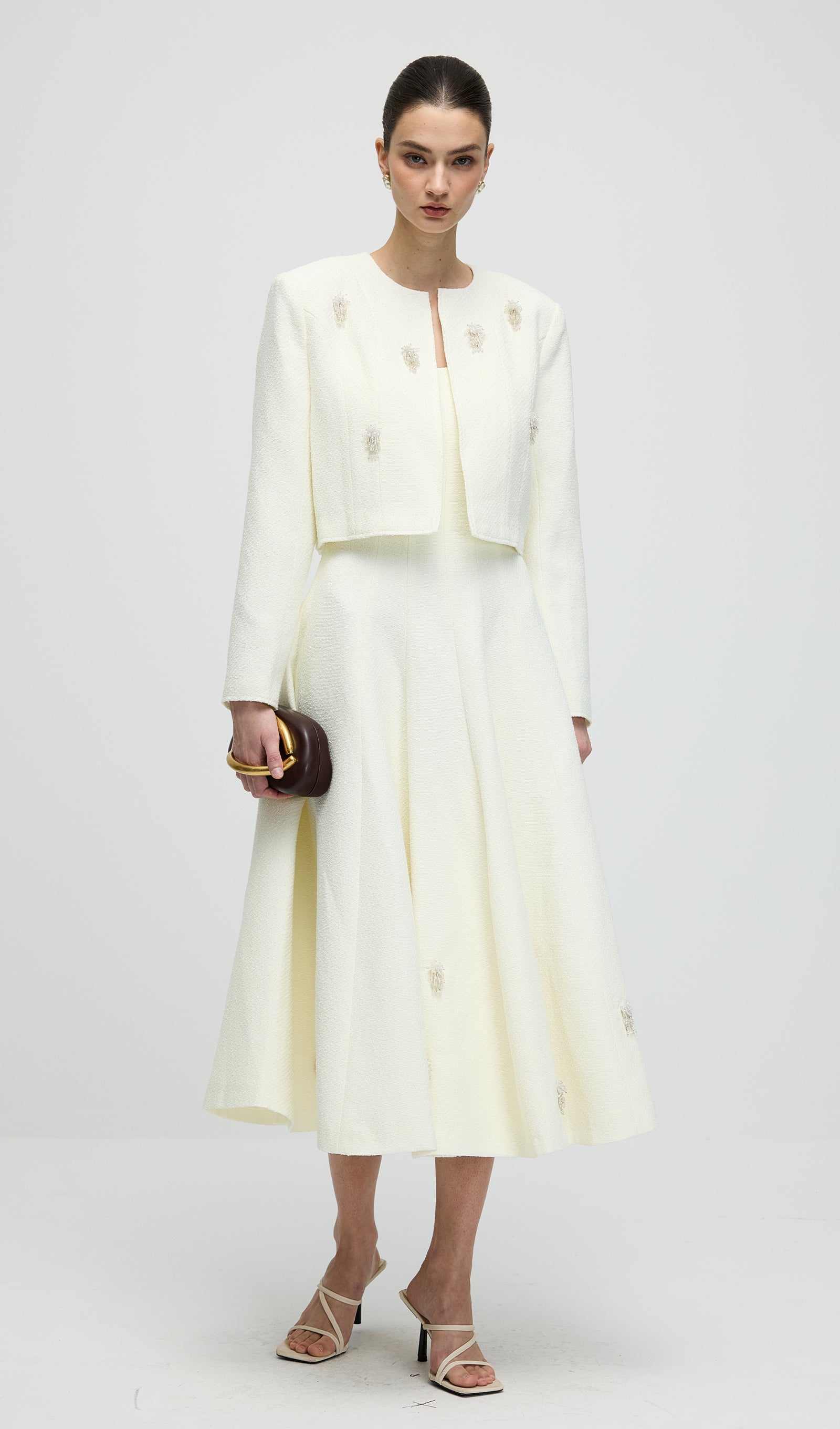 Midikleid in A-Linie mit Blumenmuster und Laternenärmeln
