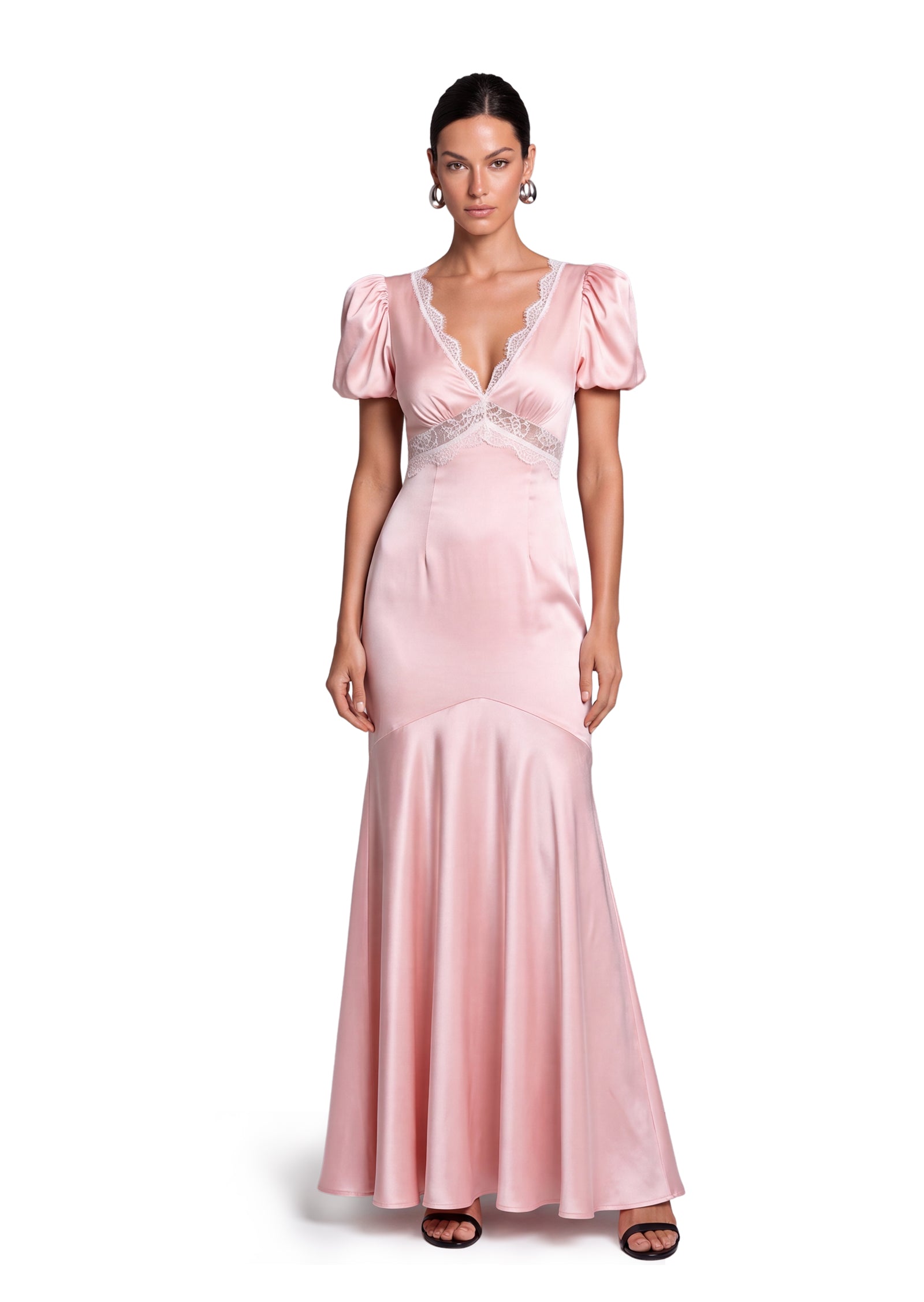 Midikleid in A-Linie mit Blumenmuster und Laternenärmeln