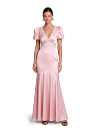 Nahal Satin Short Sleeved Maxi Dress In Pink