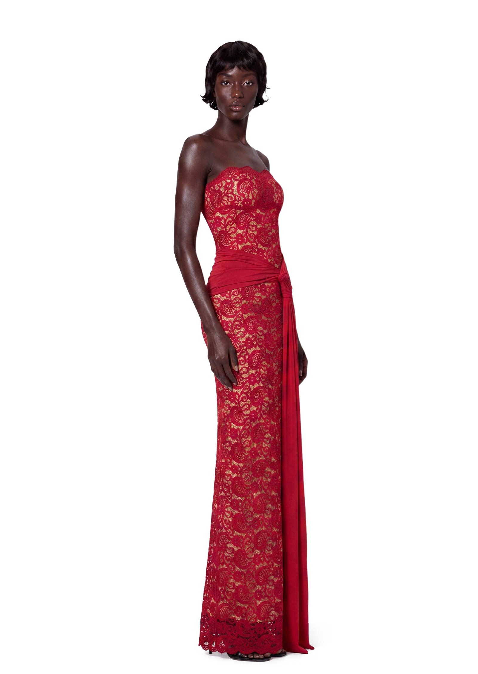 Yakez Lace Strapless Maxi Dress In Red