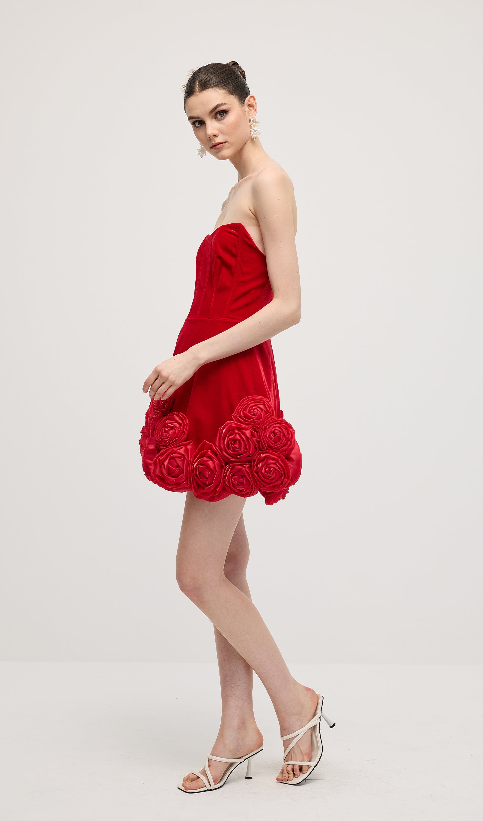 Midikleid in A-Linie mit Blumenmuster und Laternenärmeln