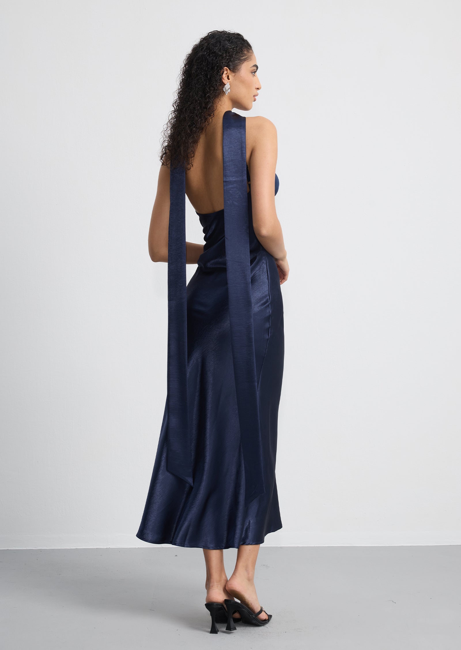 Satin Twist Front Halterneck Midi Dress