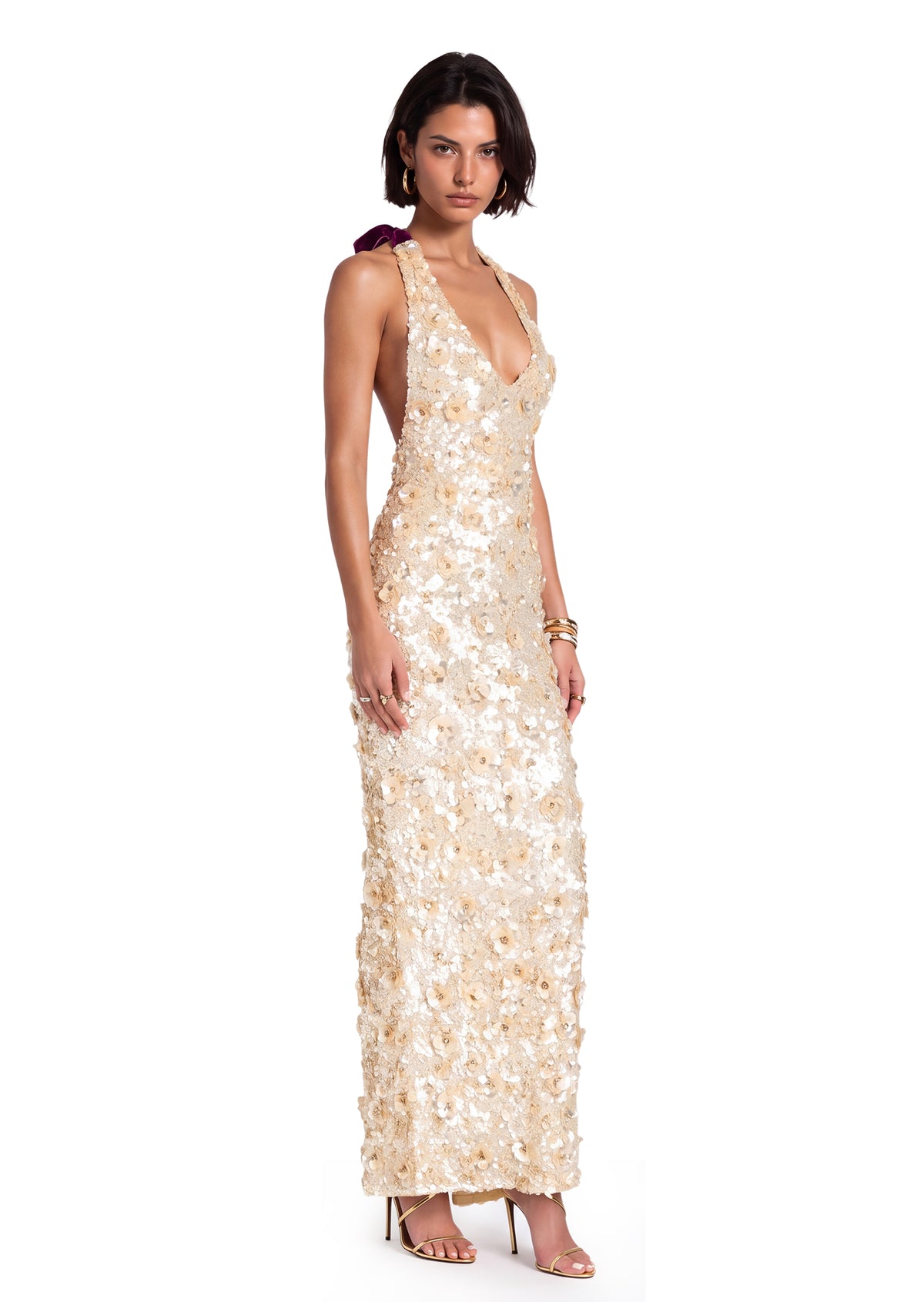 Zanna Open Back Slit Sequin Maxi Dress