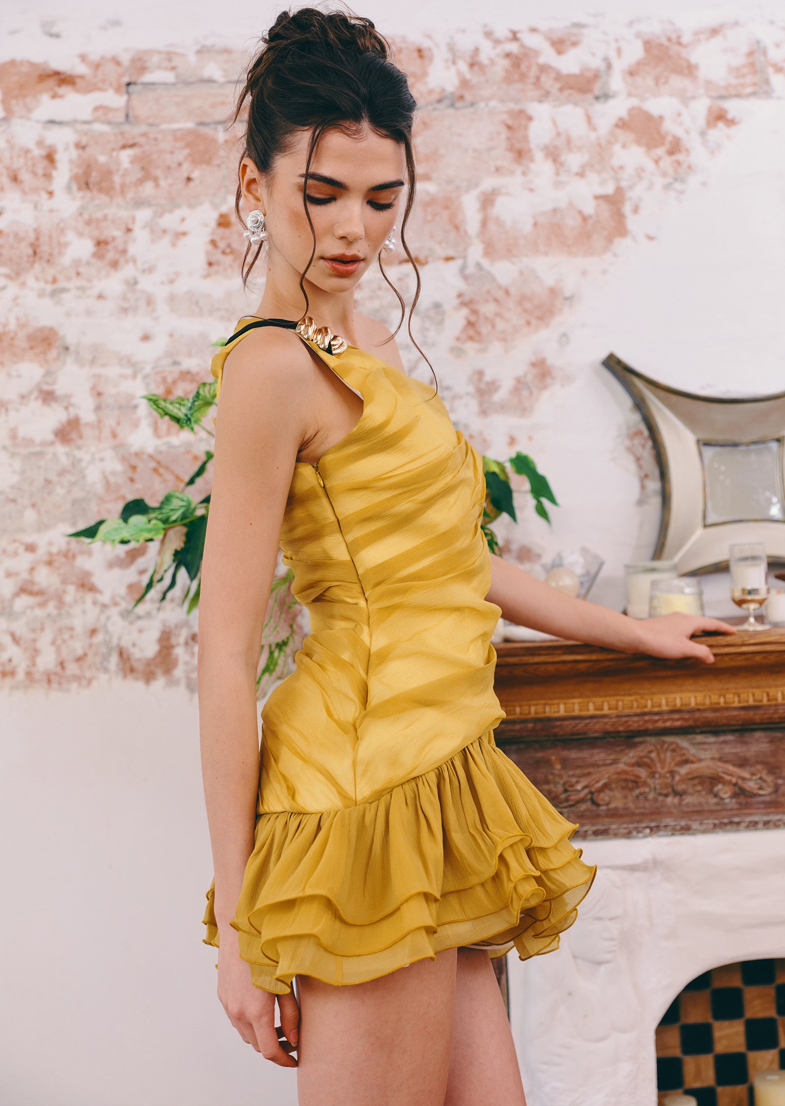 Midikleid in A-Linie mit Blumenmuster und Laternenärmeln